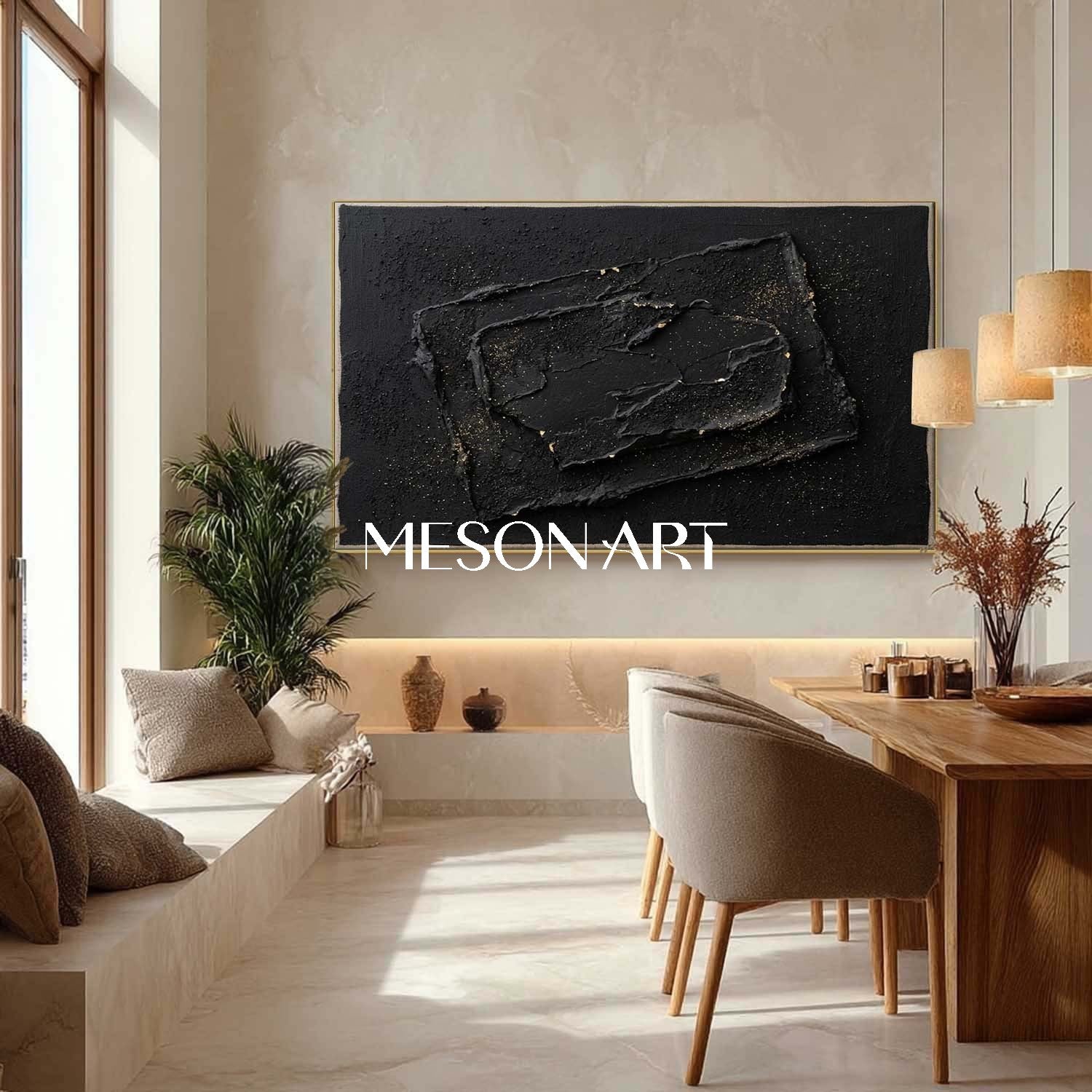 Wabi-Sabi Wall Decor, Dark Minimalist Aesthetic, Luxury Office Art Piece, Modern Living Room Centerpiece.