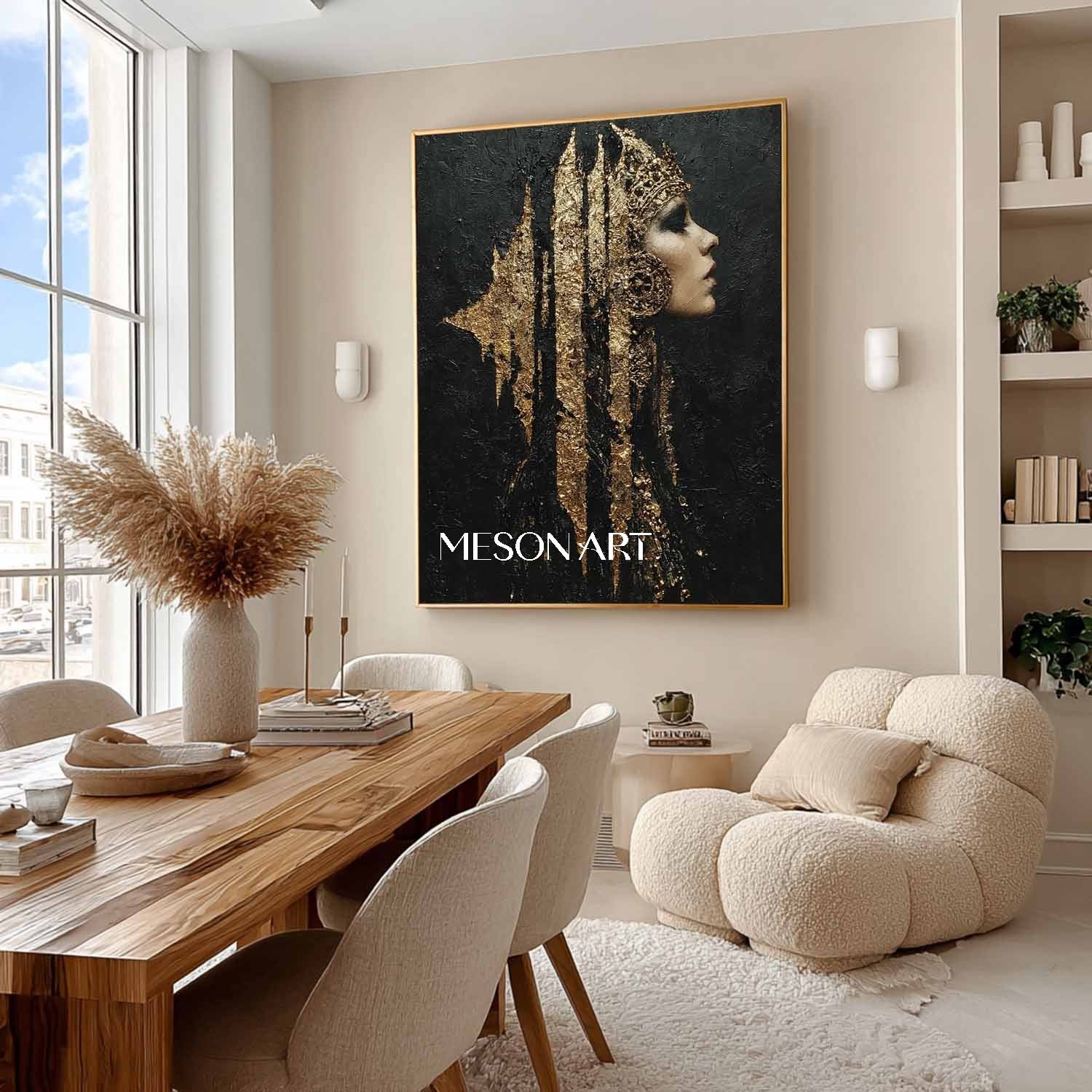 Pretty Woman Portrait Texture Paintings Black and Gold Lady Abstract Portrait Canvas Art for Sale