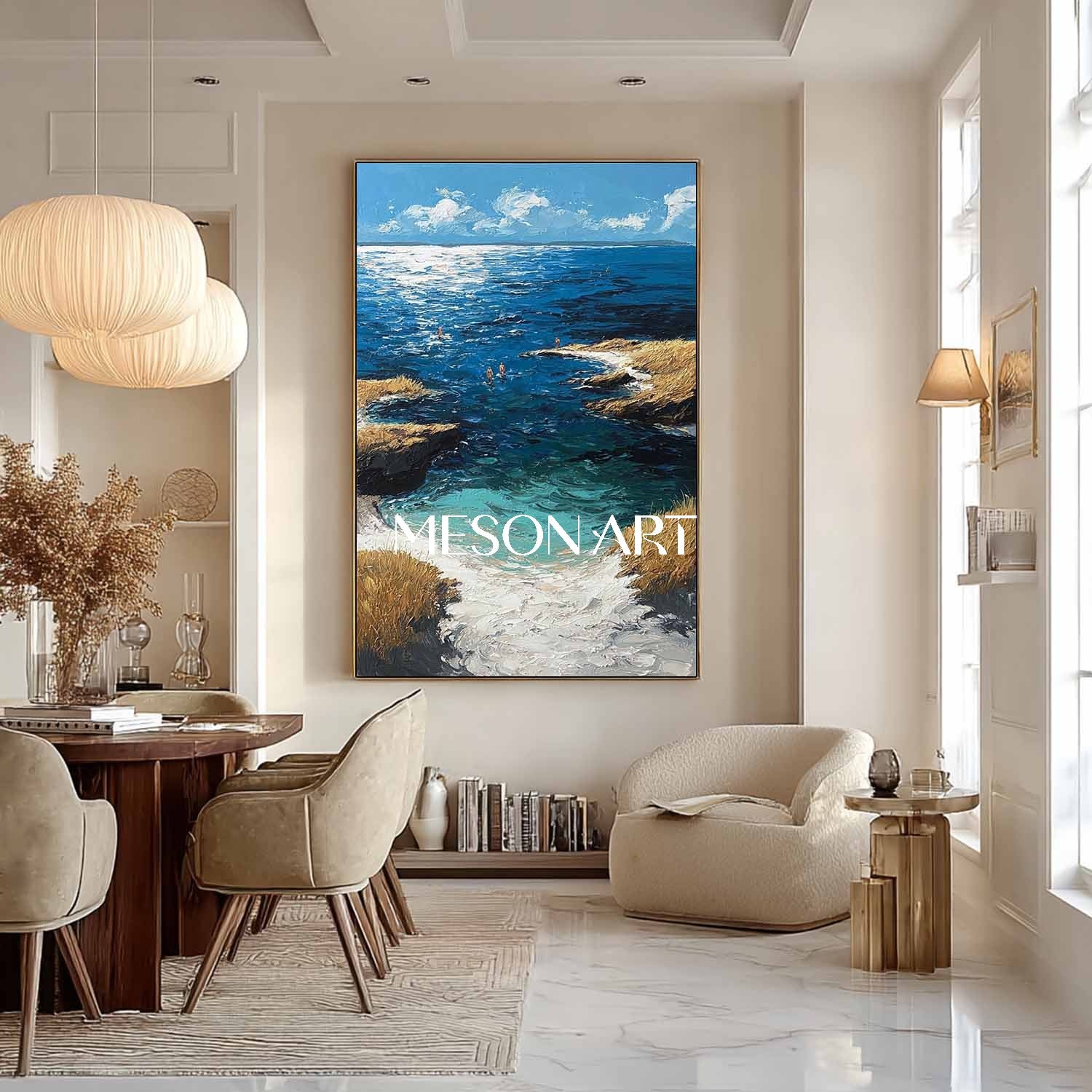 Large 3D Coastal Art for Living Room Modern Beach Canvas Minimalist Coastal Art Large Coastal Canvas