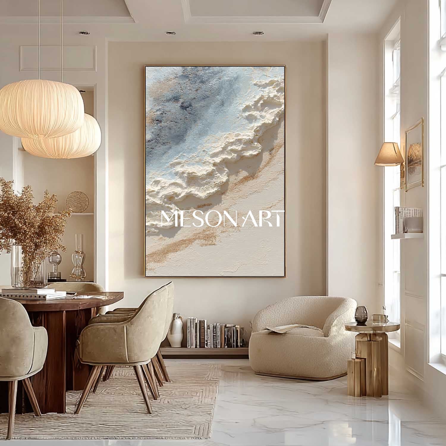 Home wall decoration ideas beige and light blue texture painting beige abstract canvas wall art