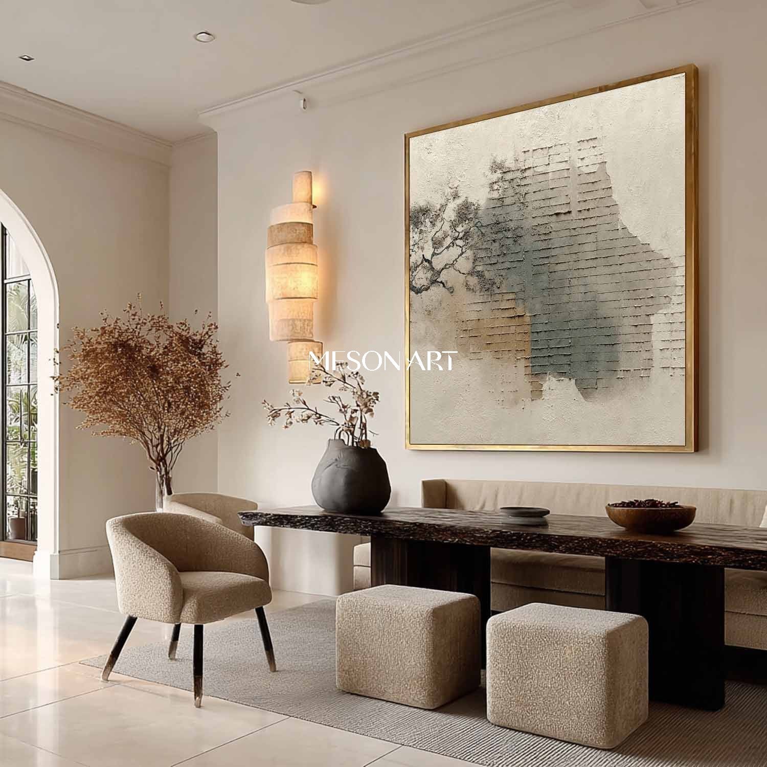 Brown abstract painting Light brown textured canvas art for sale Wabi-sabi art decoration ideas