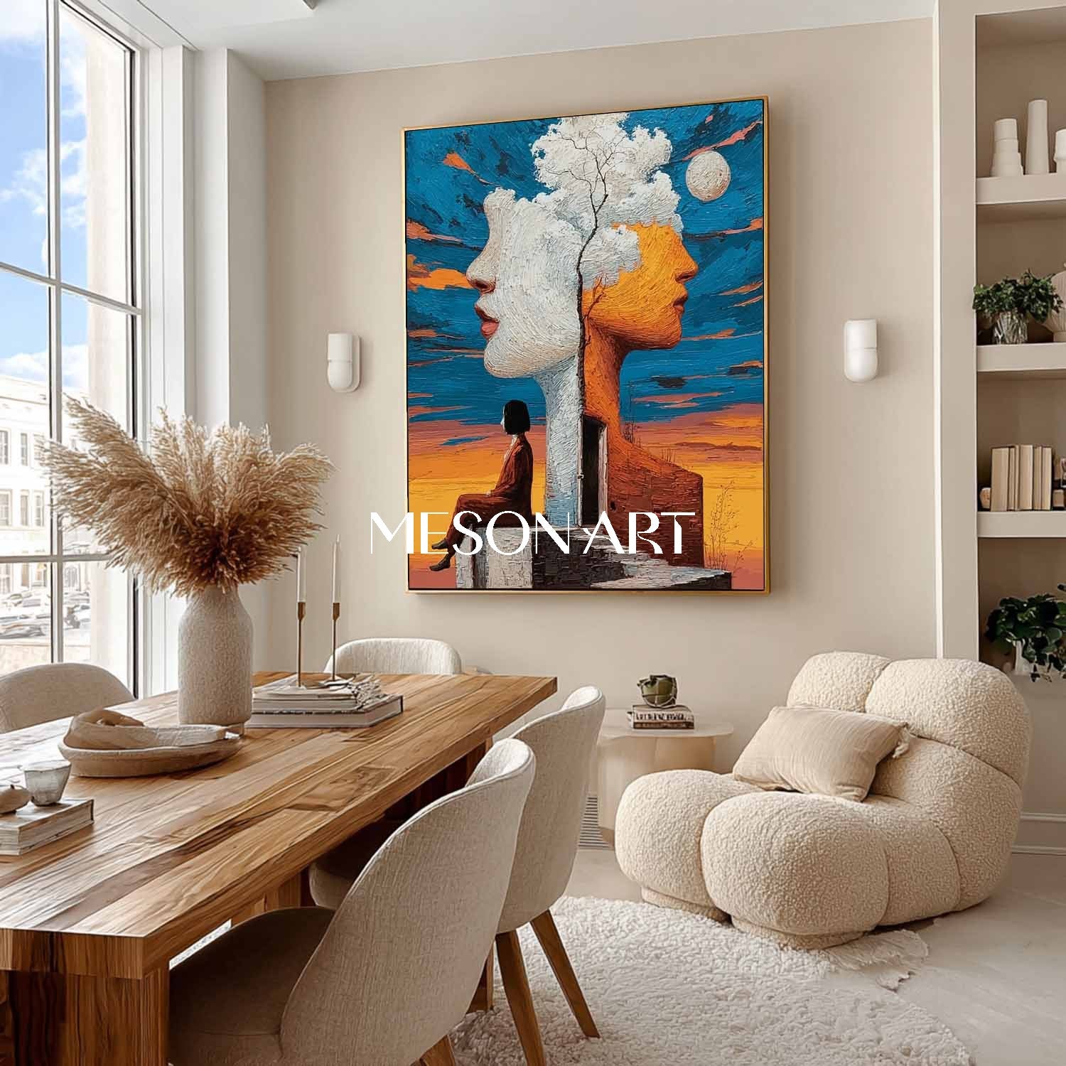 Surreal Man on Stairs Artwork Surreal Staircase Wall Art Emotional Surreal Canvas Printing