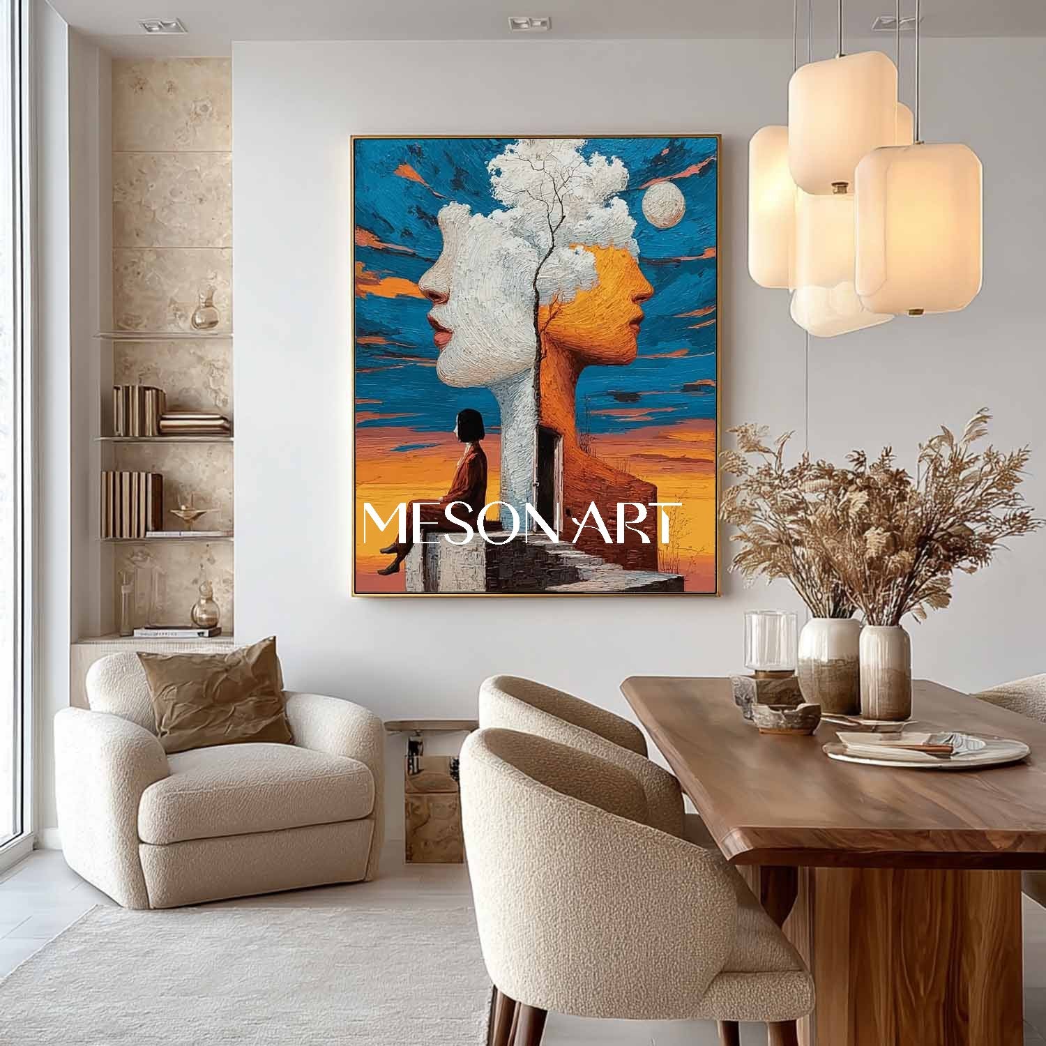 Surreal Man on Stairs Artwork Surreal Staircase Wall Art Emotional Surreal Canvas Printing