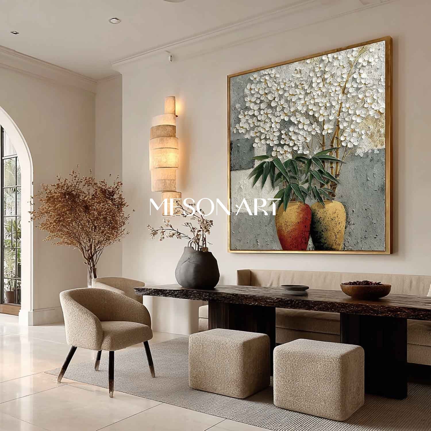 Floral Wall Art Contemporary Botanical Painting Large Textured Floral Canvas for Living Room