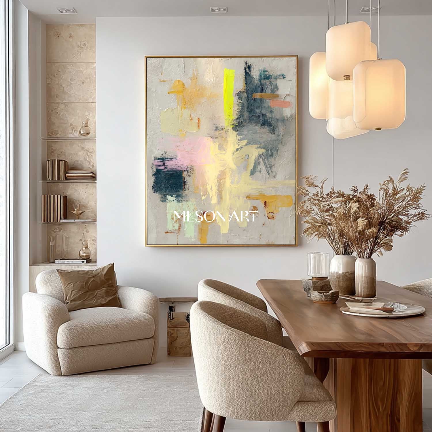 Large colorful abstract canvas art for sale Modern wall art decoration ideas Yellow abstract art