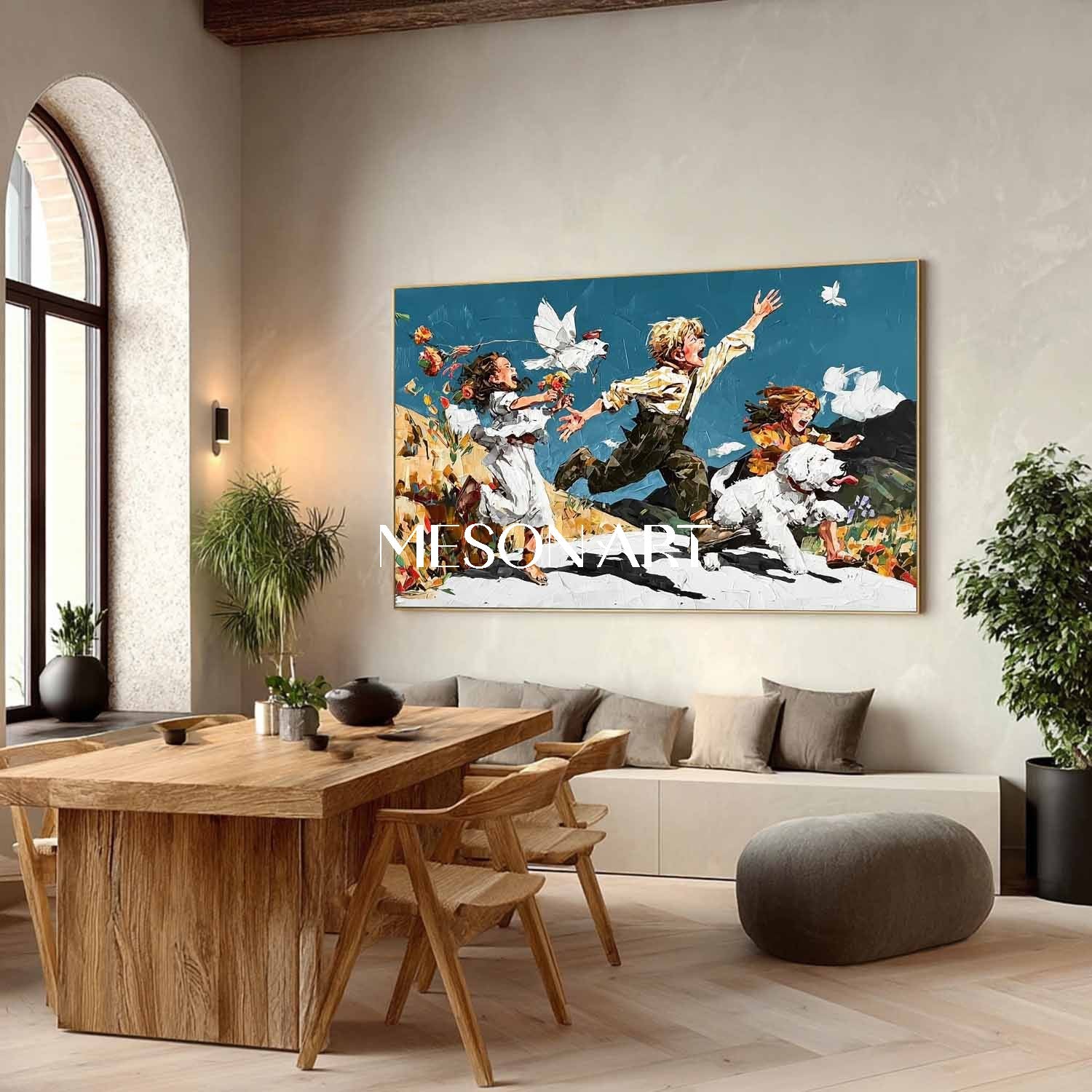 Magical Childhood Moment – Surreal Canvas with Kids and Pet Dog