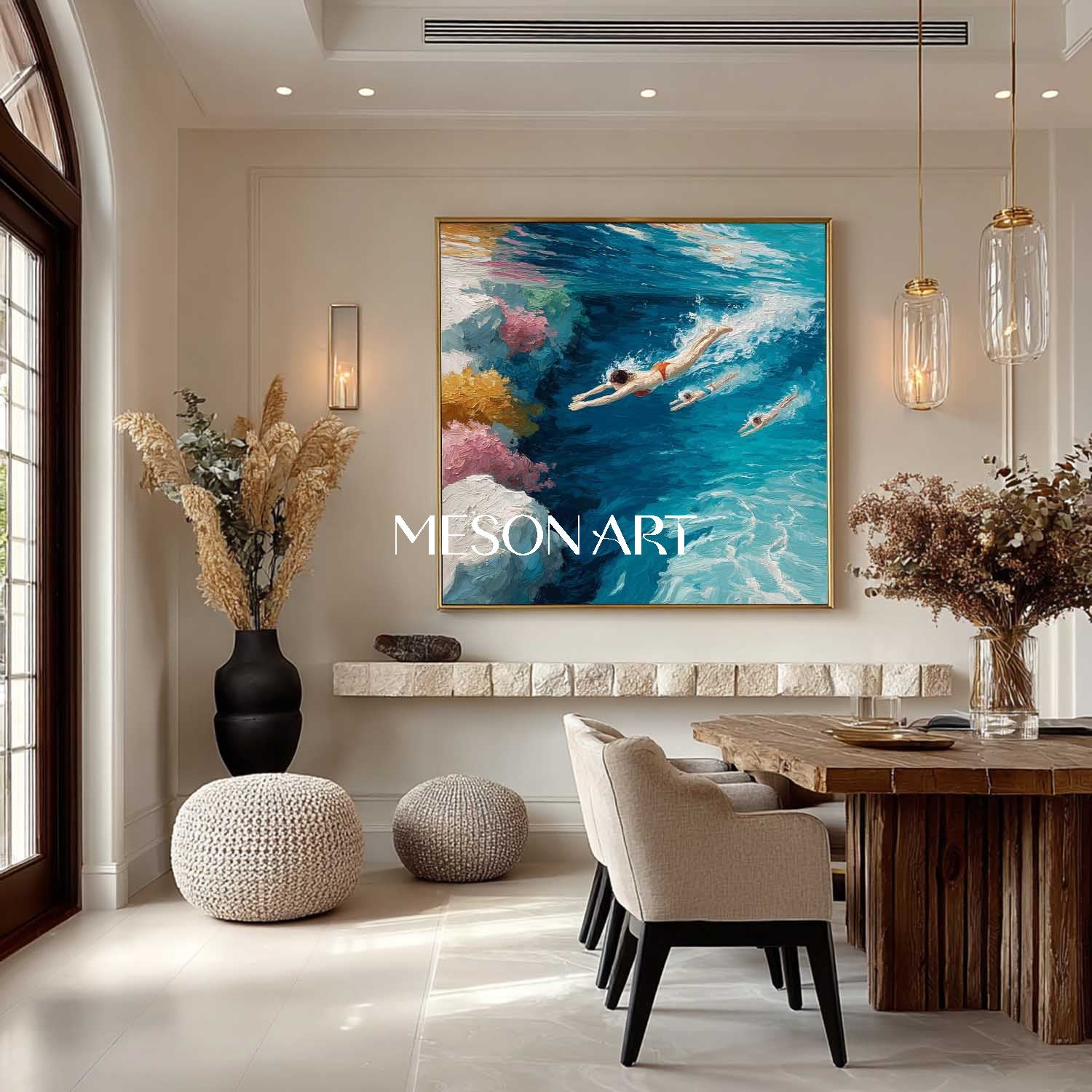 Seaside swimming canvas art for sale Summer swimming wall art decor Summer oil painting