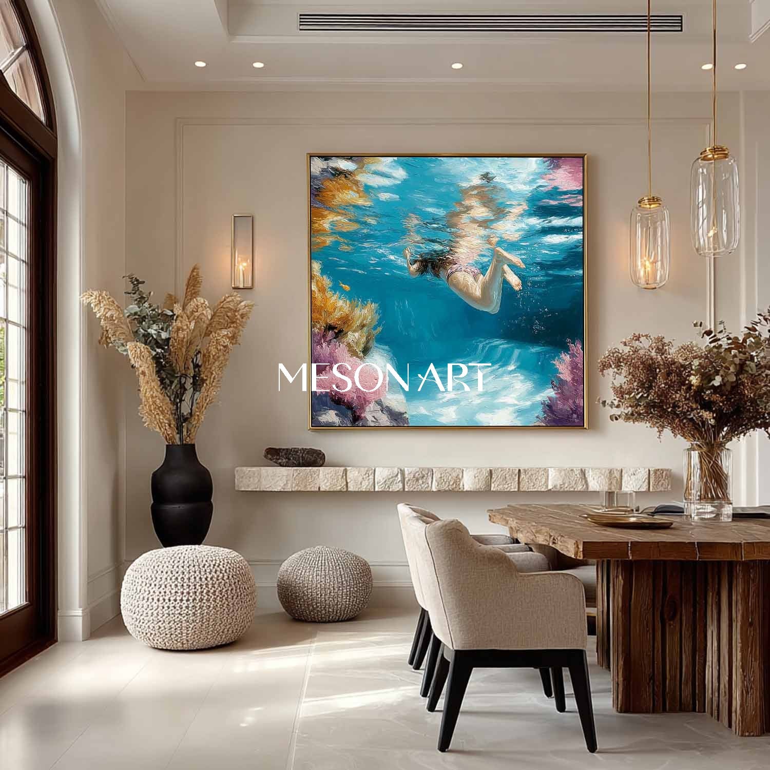Undersea swimming wall art decor Undersea snorkeling coral canvas art Undersea swimming painting