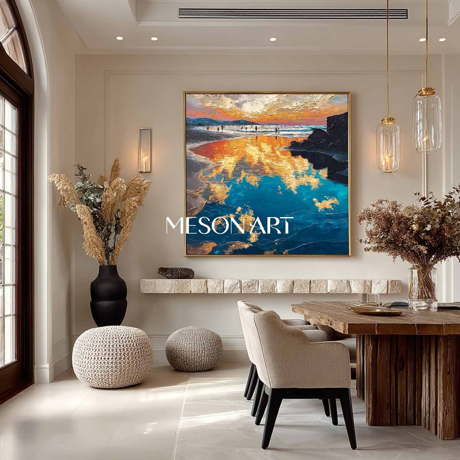 Seaside Holiday Painting Yellow and Gold Coastal Landscape Art Beach Art for Living Room
