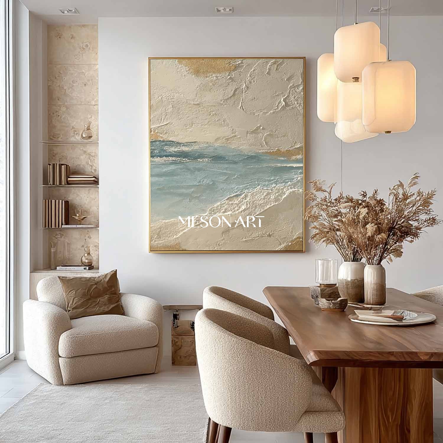 Beige and light blue abstract art Contemporary beige abstract canvas wall painting decoration ideas
