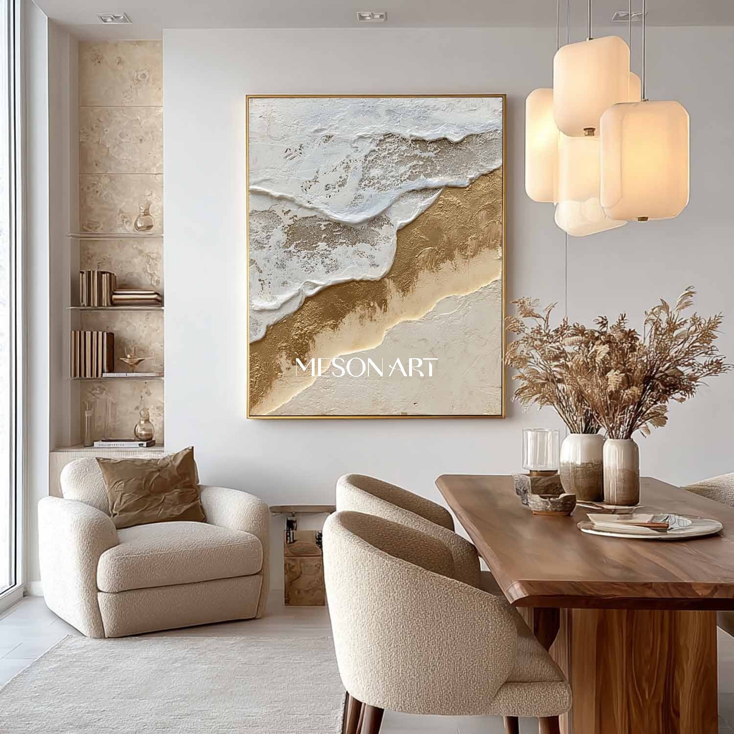 Gold and white ocean waves beach abstract art Ocean waves abstract canvas wall painting decor ideas