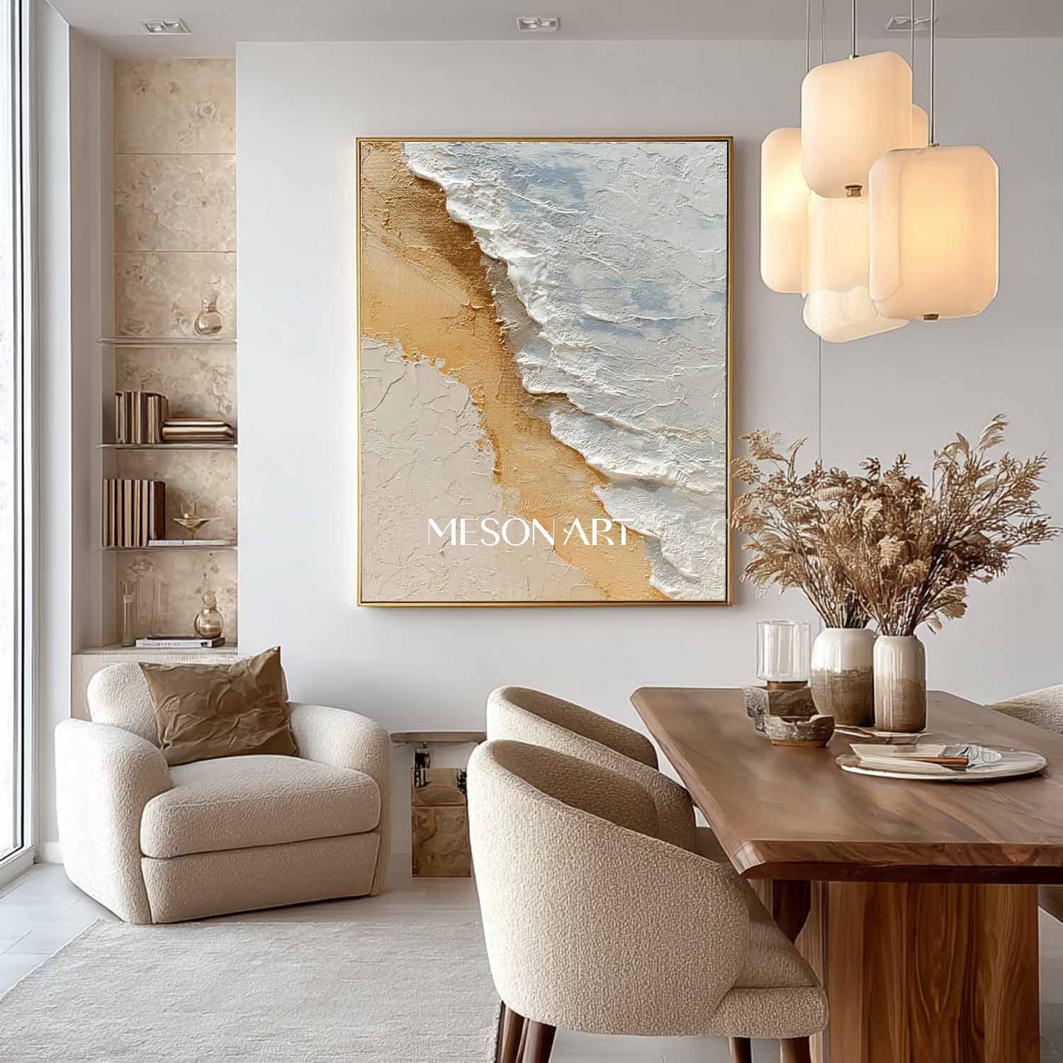 White ocean waves and yellow beach painting White ocean waves and yellow beach wall decoration