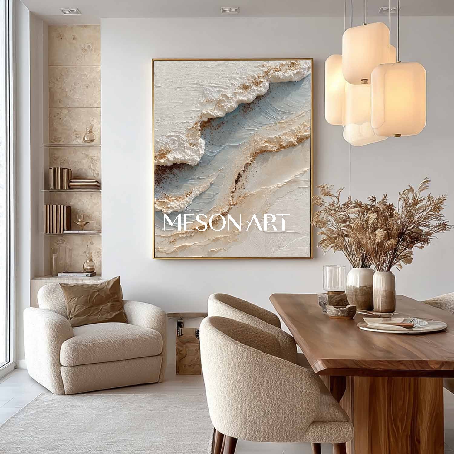 White ocean waves plaster texture painting White ocean waves abstract canvas wall art decoration