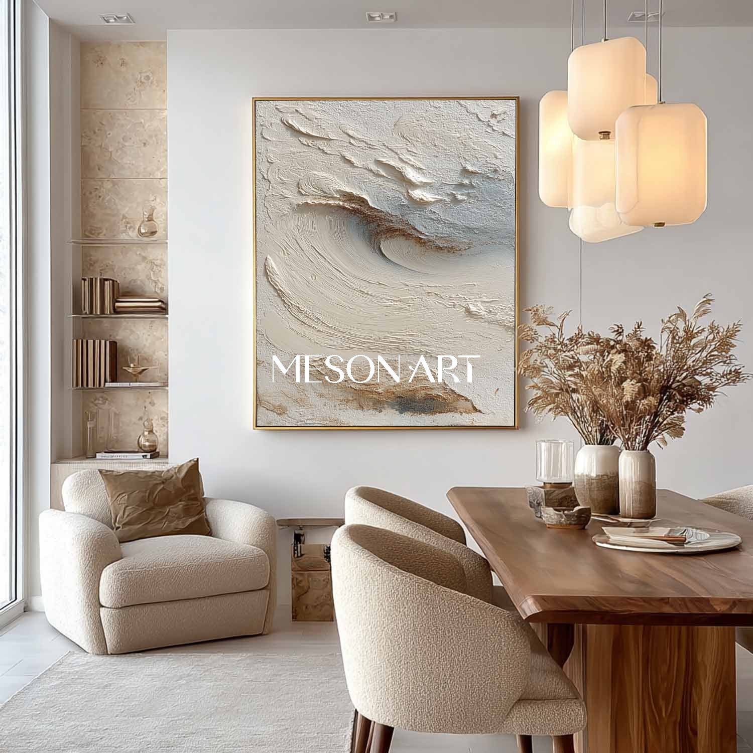 Fireplace Wall Decor Ideas Beige 3D Texture Painting Beige Abstract Canvas Wall Art