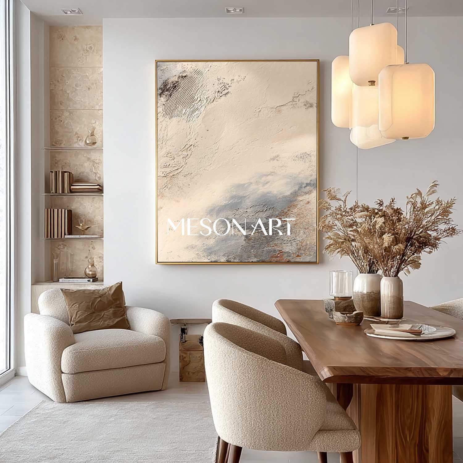 Large Bedroom wall decor ideas beige abstract texture painting beige abstract canvas wall art