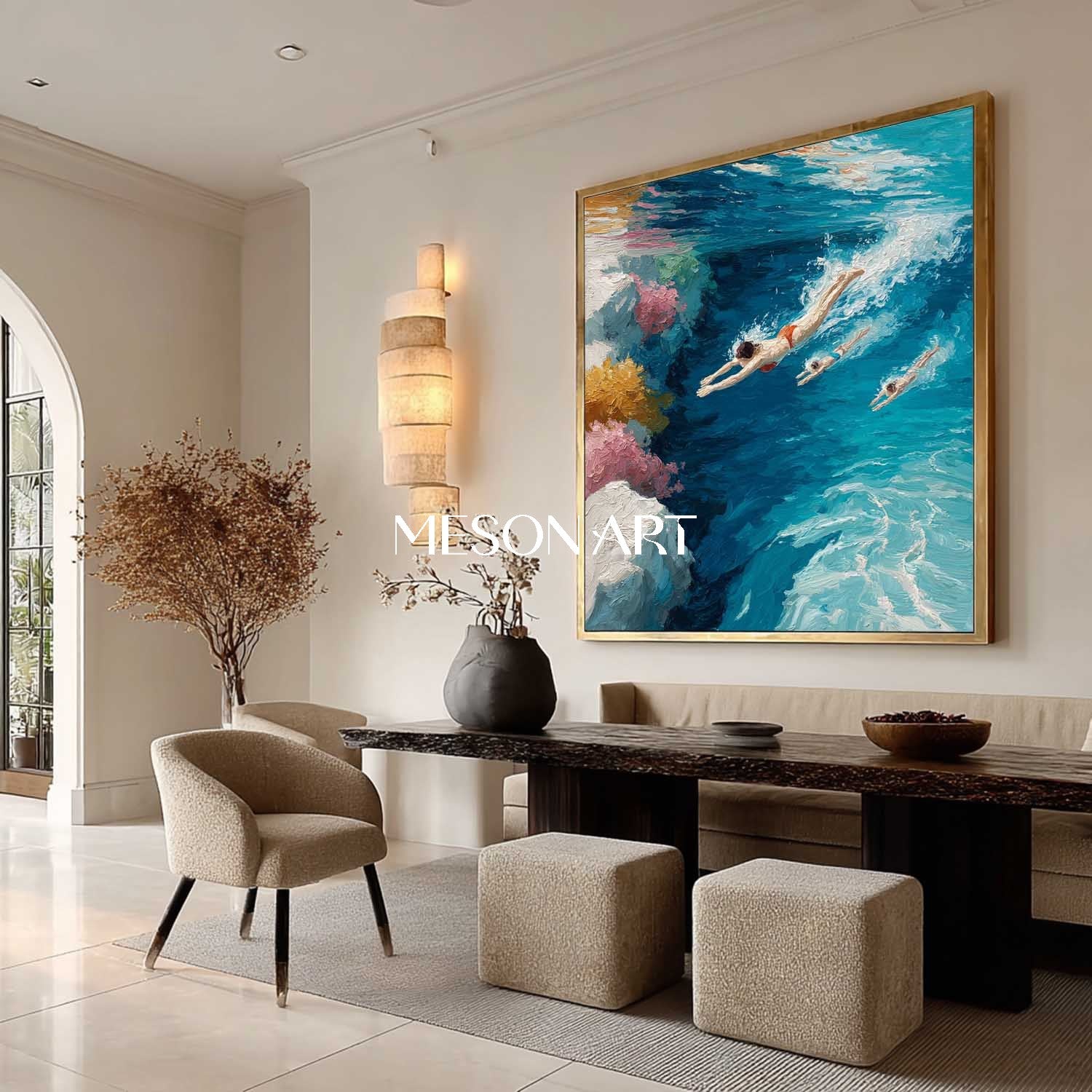 Seaside swimming canvas art for sale Summer swimming wall art decor Summer oil painting
