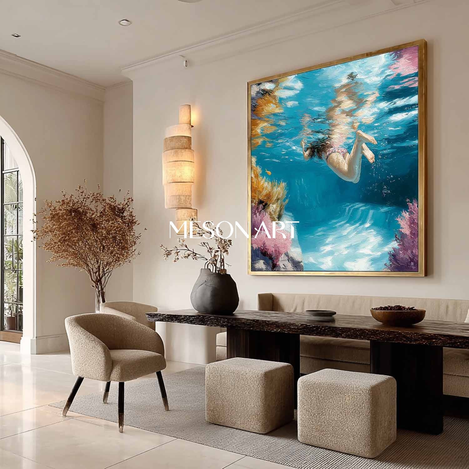 Undersea swimming wall art decor Undersea snorkeling coral canvas art Undersea swimming painting
