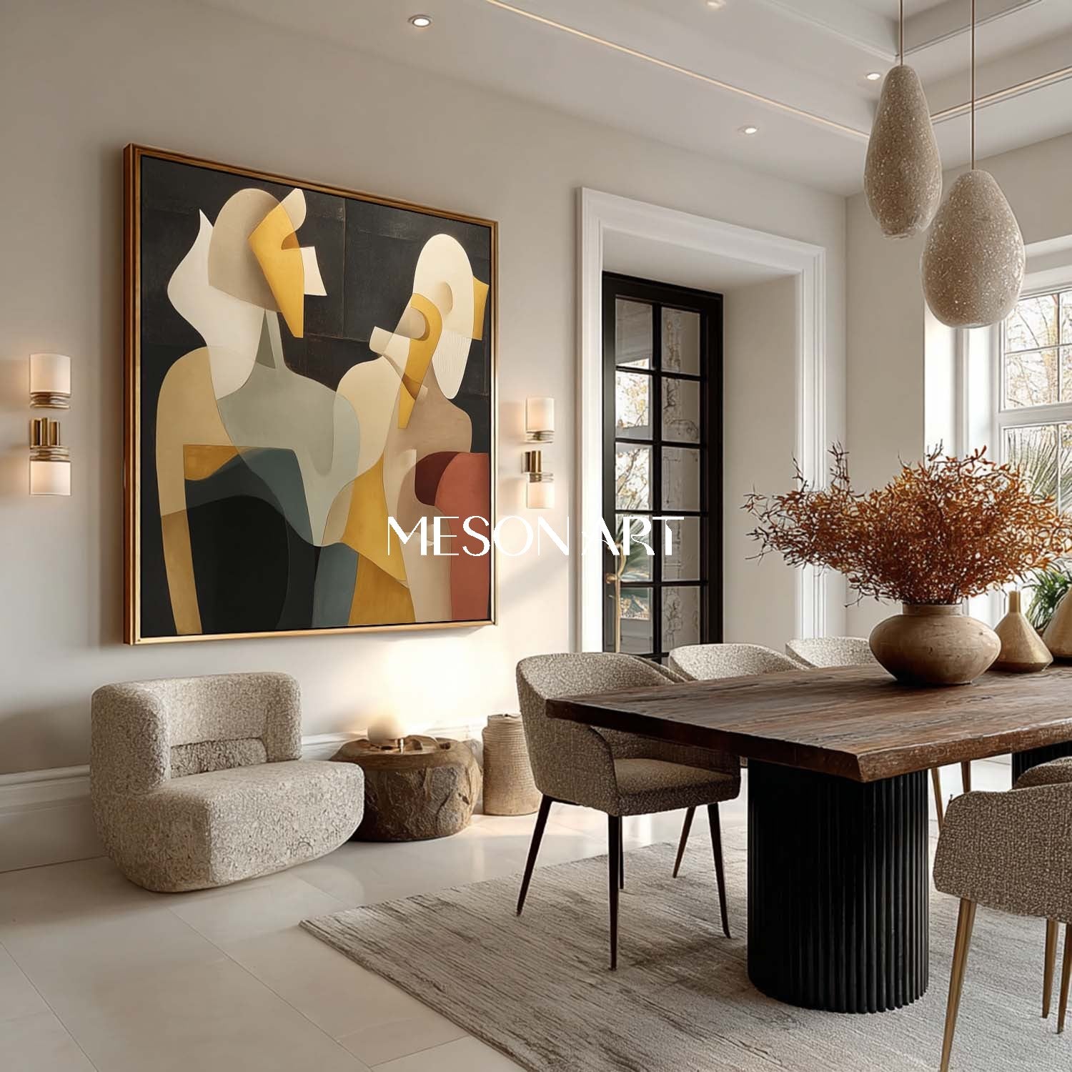 Picasso Style Square Abstract Wall Art Earth Tones Neutral Painting