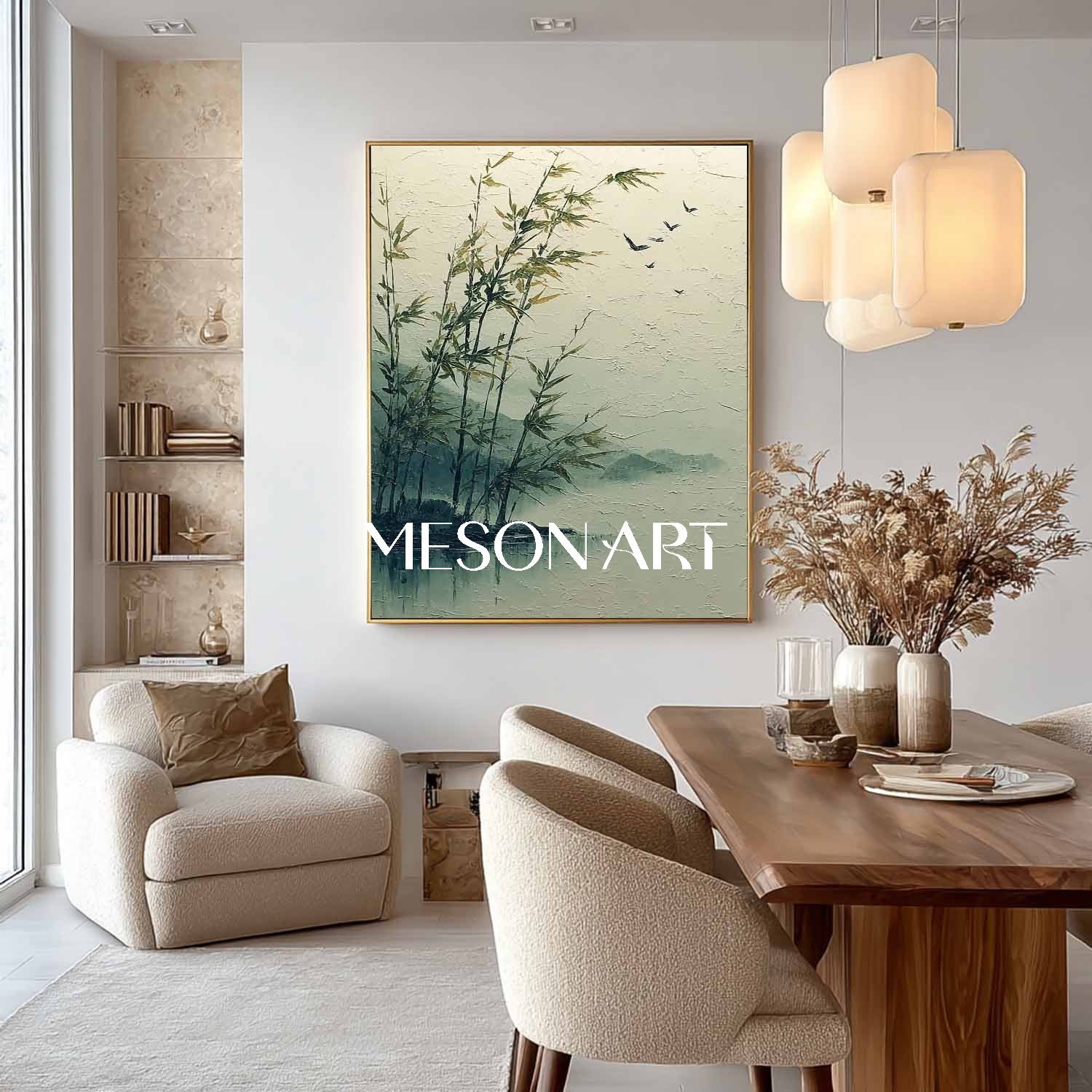 Wabi-Sabi Bamboo Scene on Canvas for Meditation Space | Mesonart Tranquility Series