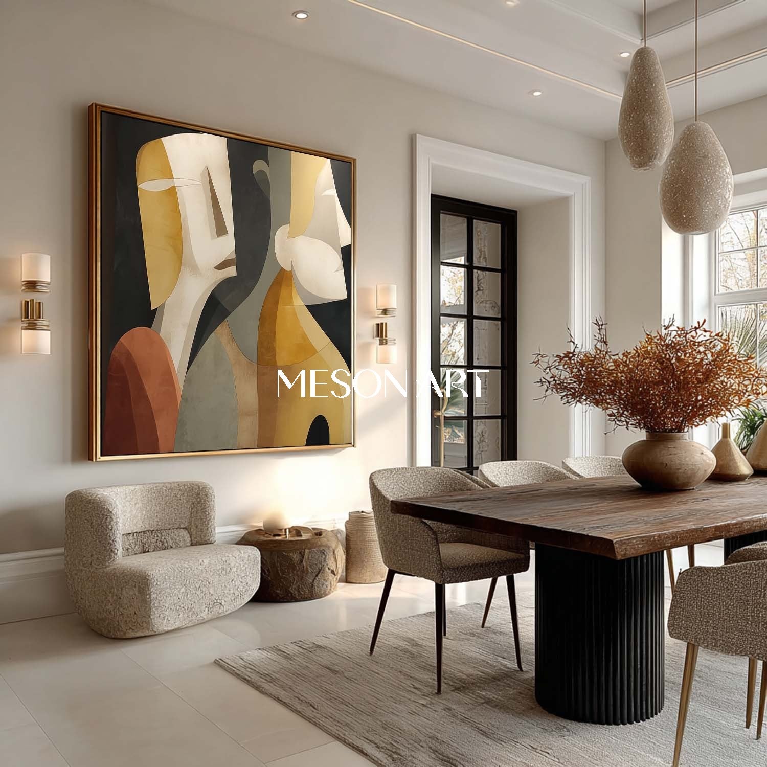 Picasso Style Modern Square Art Minimalist Abstract Couple Painting