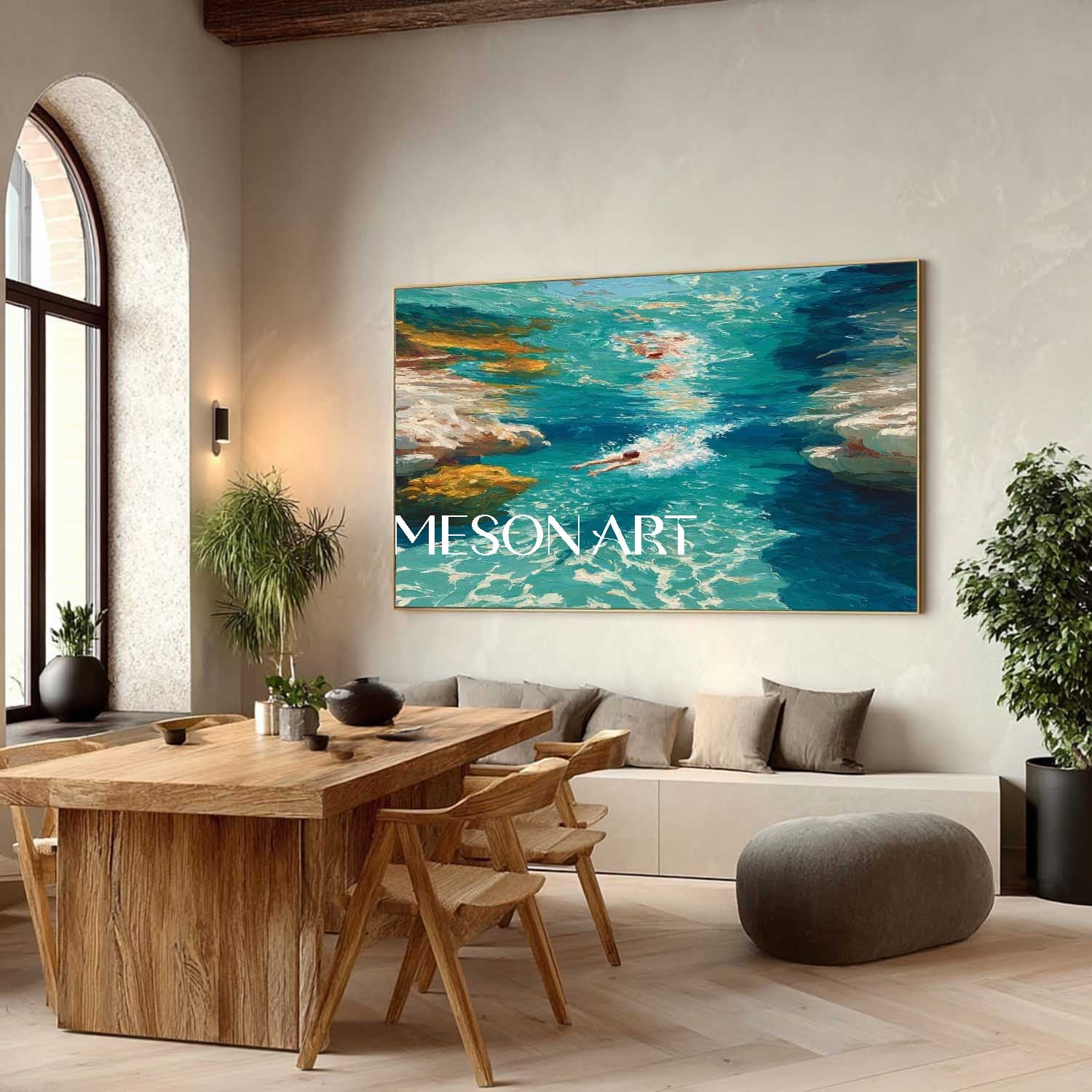 Ocean Swimming Painting Modern Pool Wall Decor Sunny Poolside Canvas Art