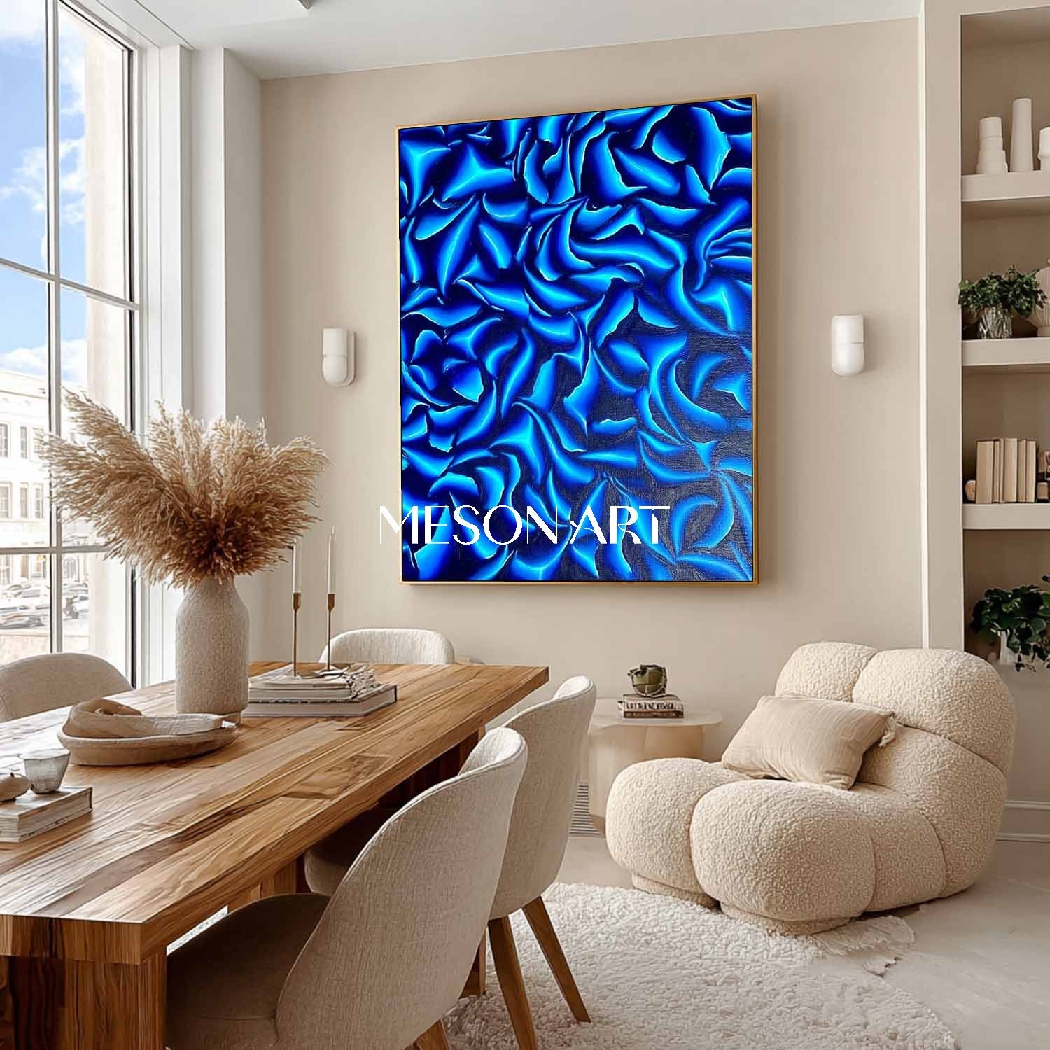 Contemporary Blue Geometric Abstract Painting Modern Wall Art Canvas