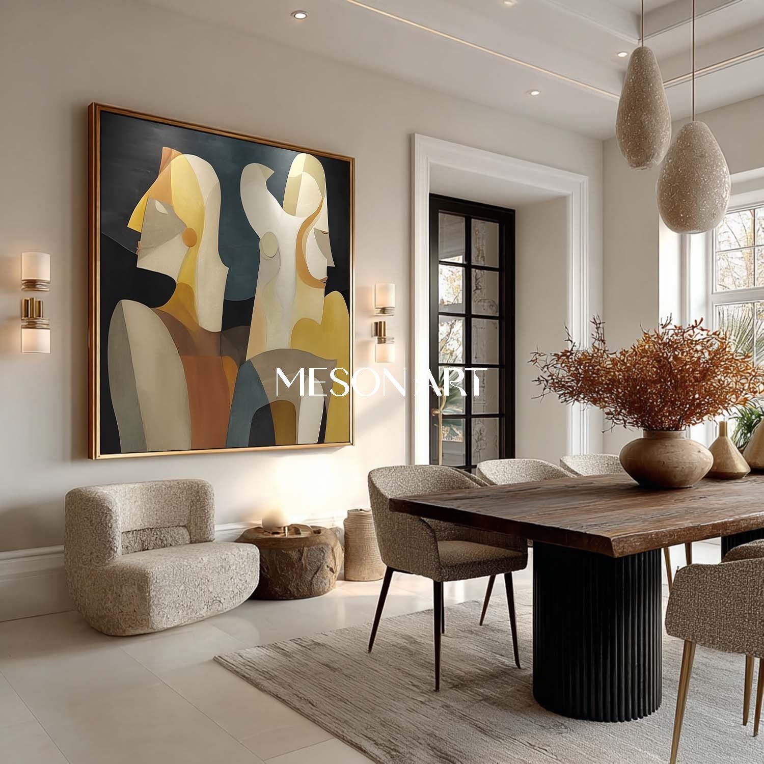 Buy Large Abstract Portrait Black Cubism Wall Art Decor Framed Canvas