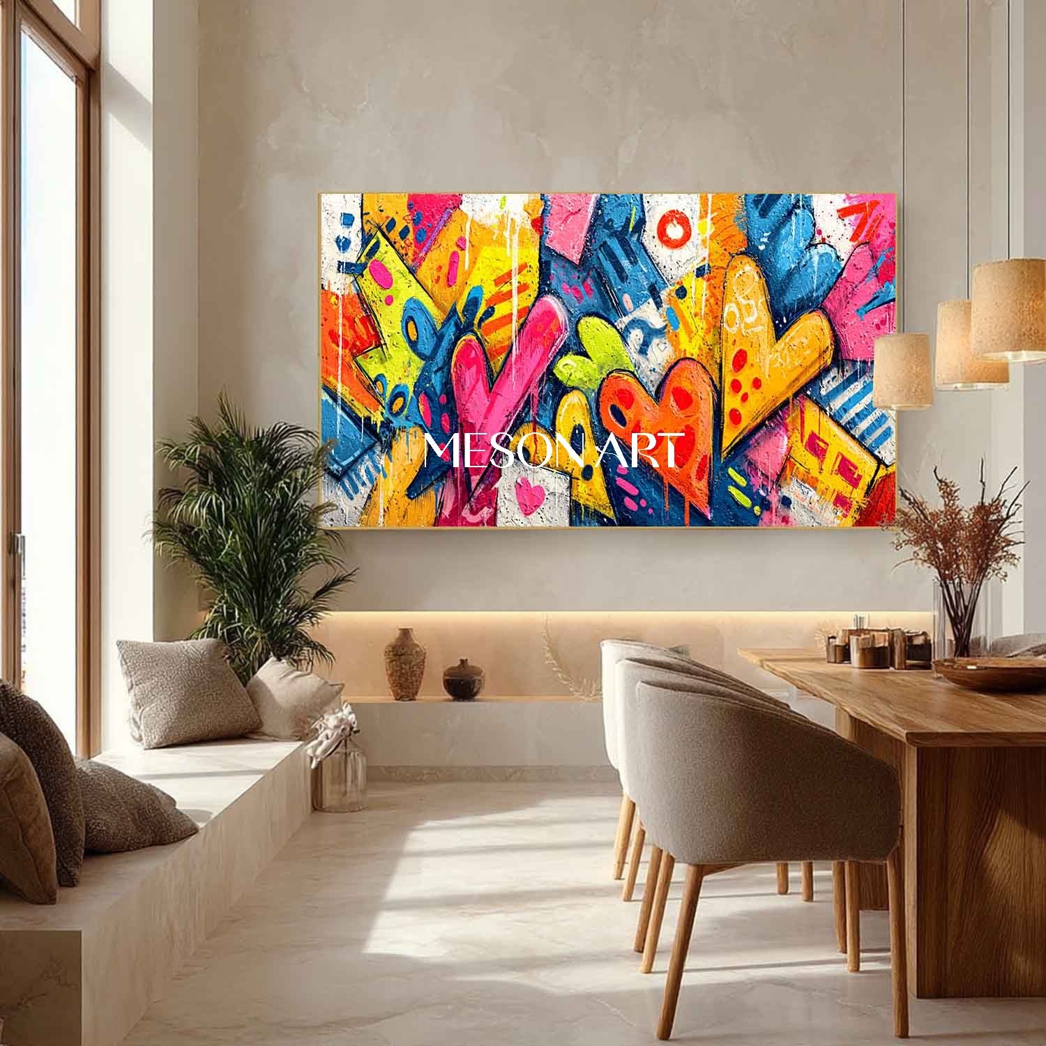 Large heart shaped cartoon graffiti abstract art Heart shaped graffiti home wall art decor ideas