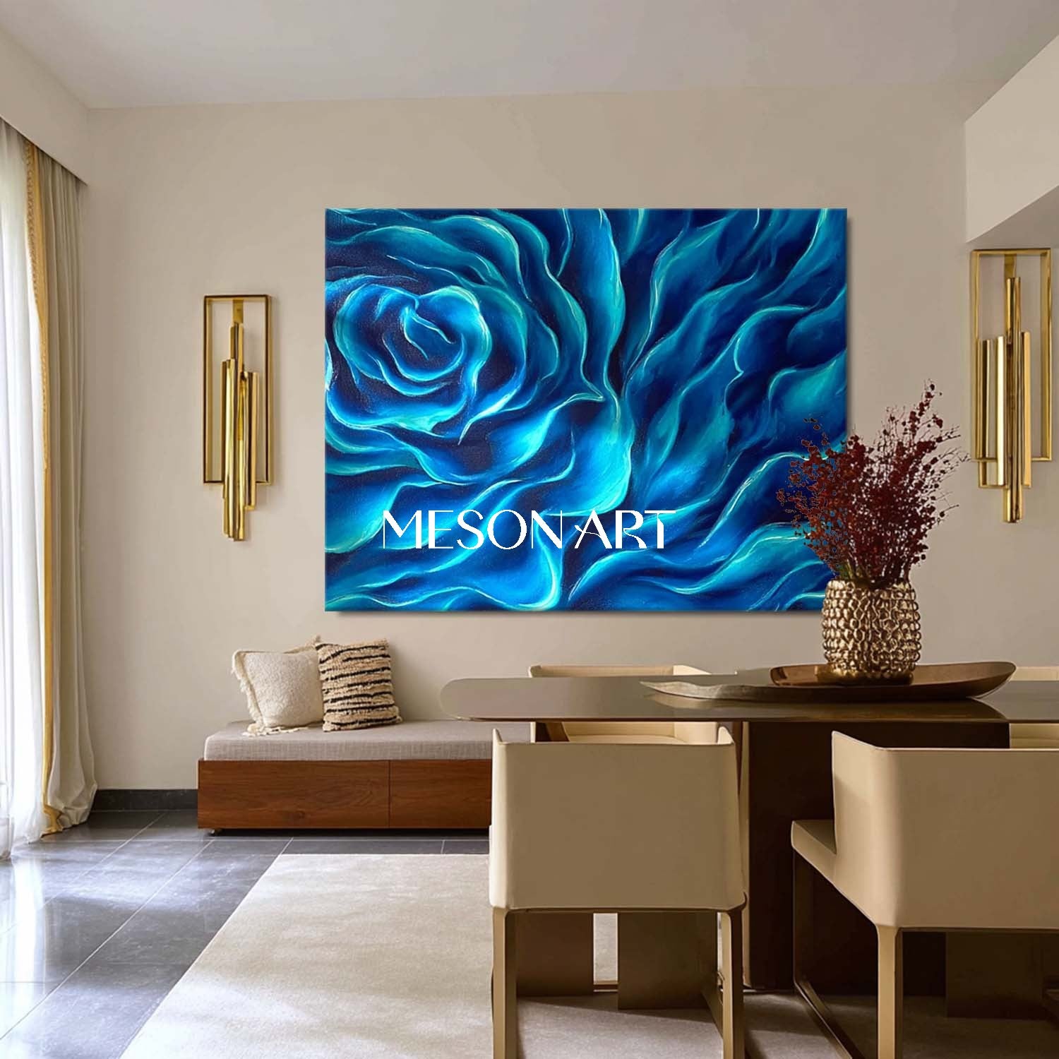 Buy Blue Rose Abstract Painting Ocean Inspired Luxuray Wall Art Decor