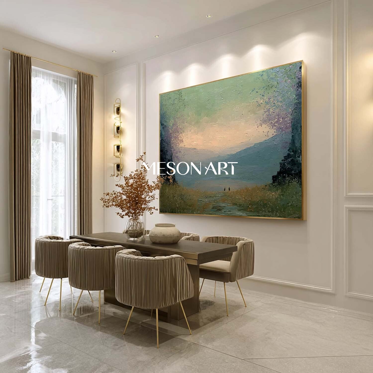 Large Nature Wall Decor – Textured Impasto Landscape Sunset Wall Art