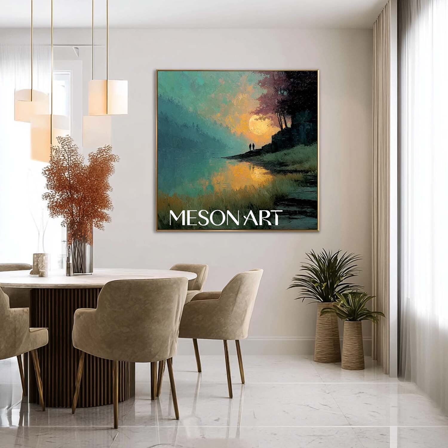 Large Nature Wall Decor Landscape Green Wall Art Hand-Painted Canvas