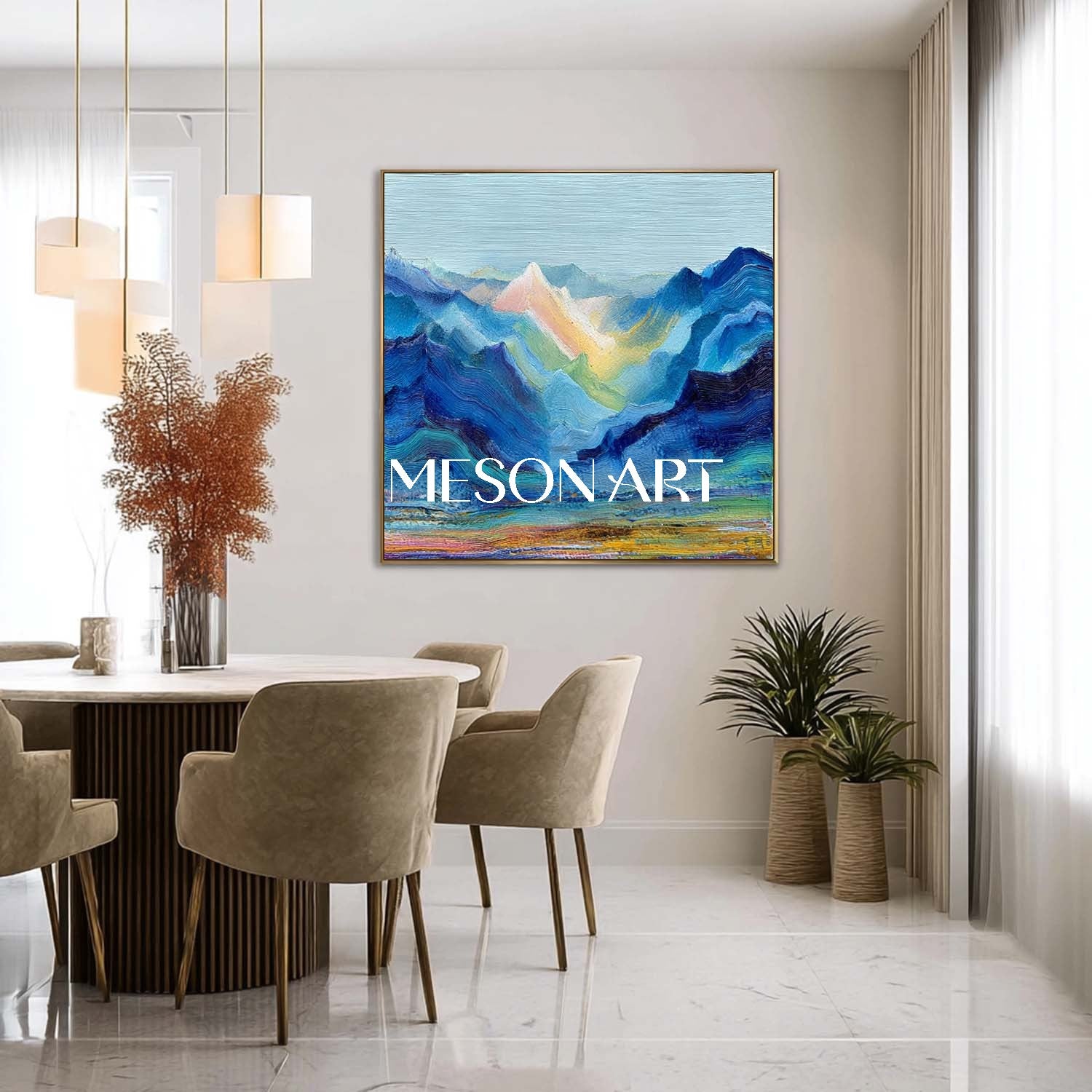 Silent Ridge – Textured Blue Mountain Landscape Wall Art