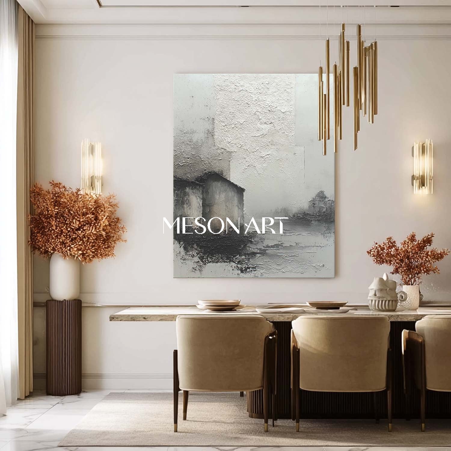 Gray And Black Abstract Texture Landscape Painting Wabi-Sabi Art Décor
