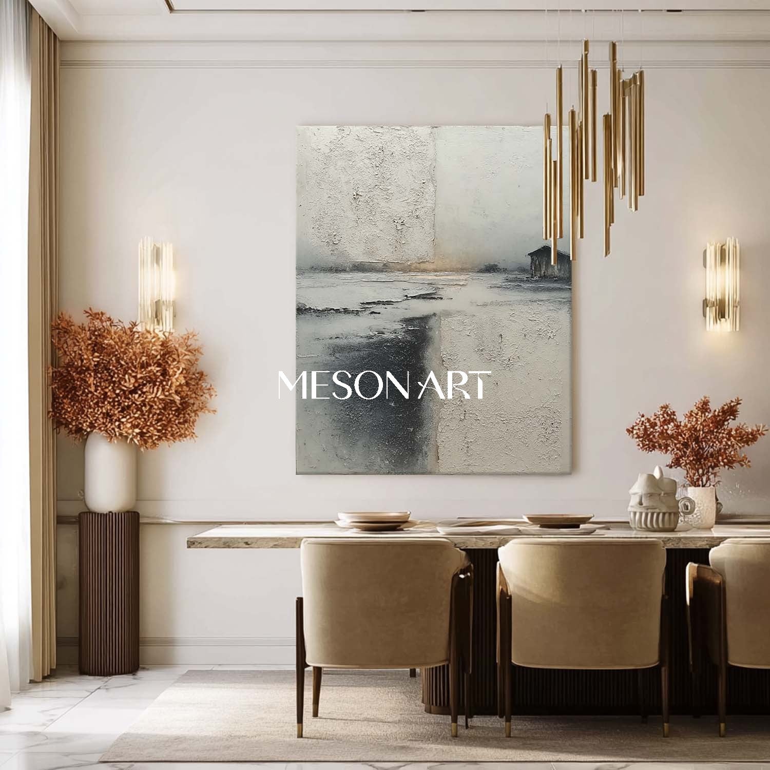 3D Large Gray Minimalist Landscape Painting Abstract Texture Wall Art