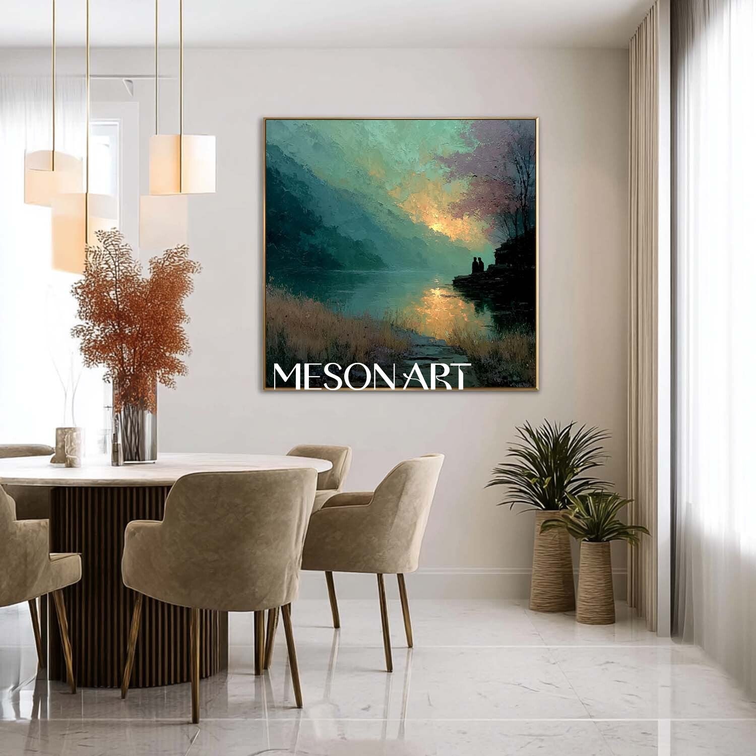 Landscape Wall Art Romantic Sunset Lake Canvas Nature Wall Decor