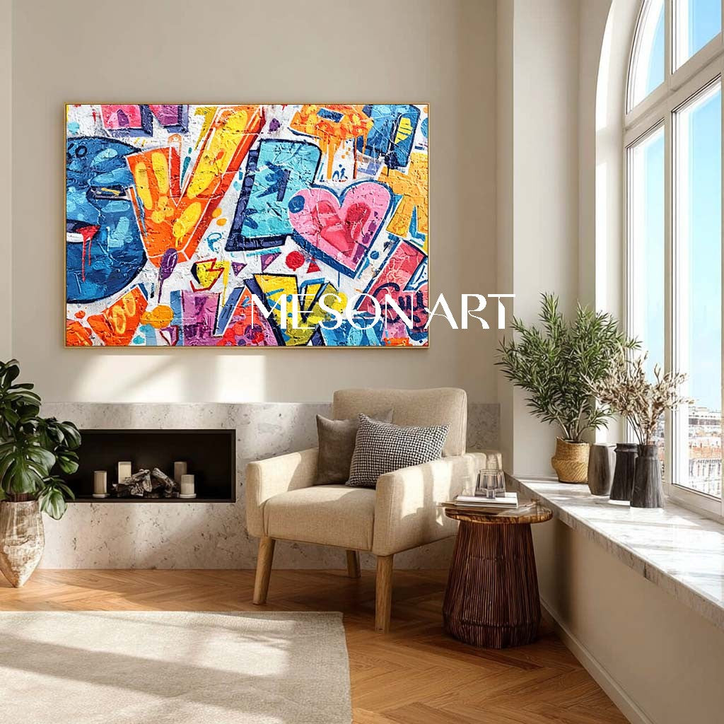 Love Heart Graffiti Abstract Art Canvas Love Heart Graffiti Home Wall Art Decoration For Sale