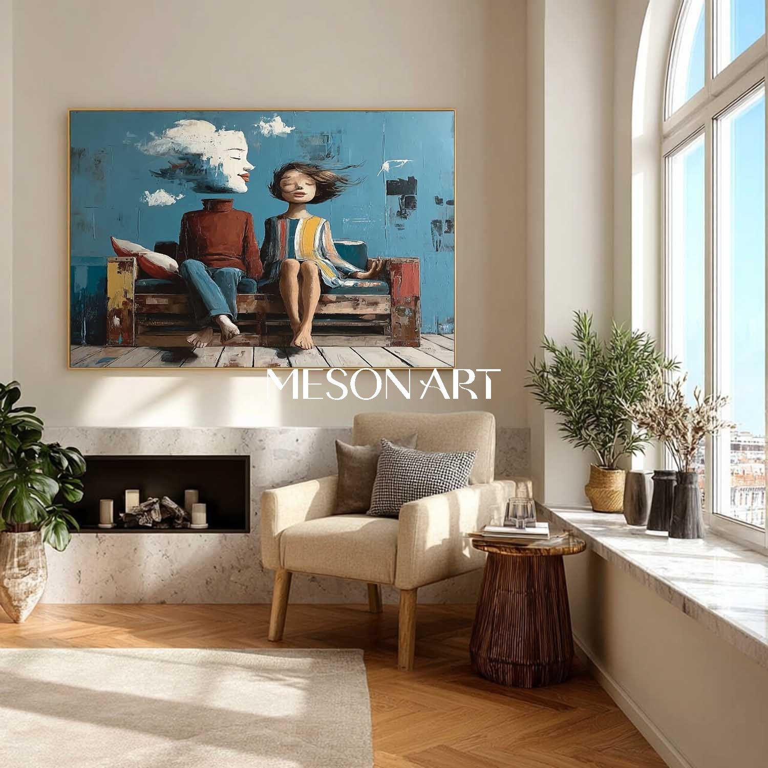 Abstract Children in the Wind – Dreamlike Cloudscape Surrealist Wall Art