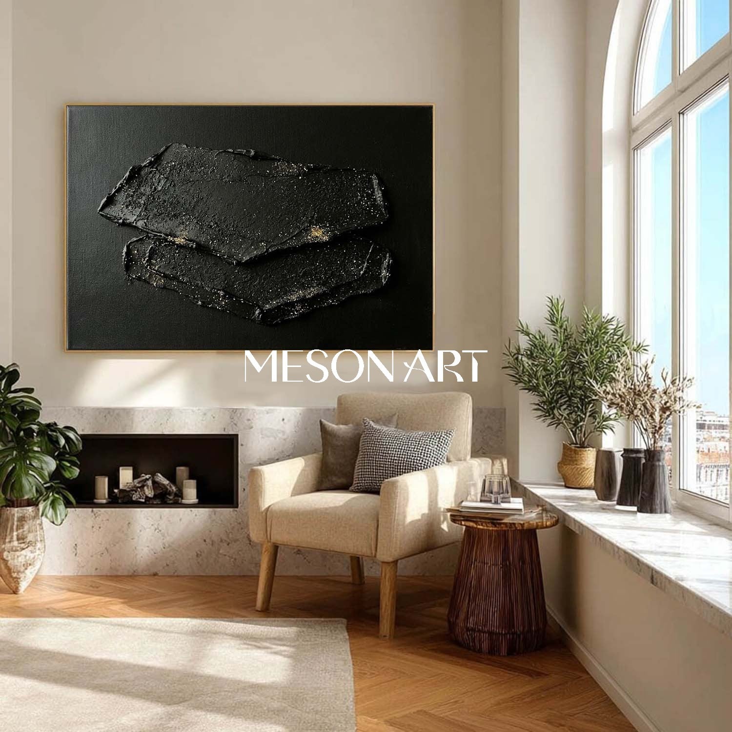 Minimalist Black Art, Wabi-Sabi Wall Decor, Dark Aesthetic Canvas, Modern Abstract Luxury.