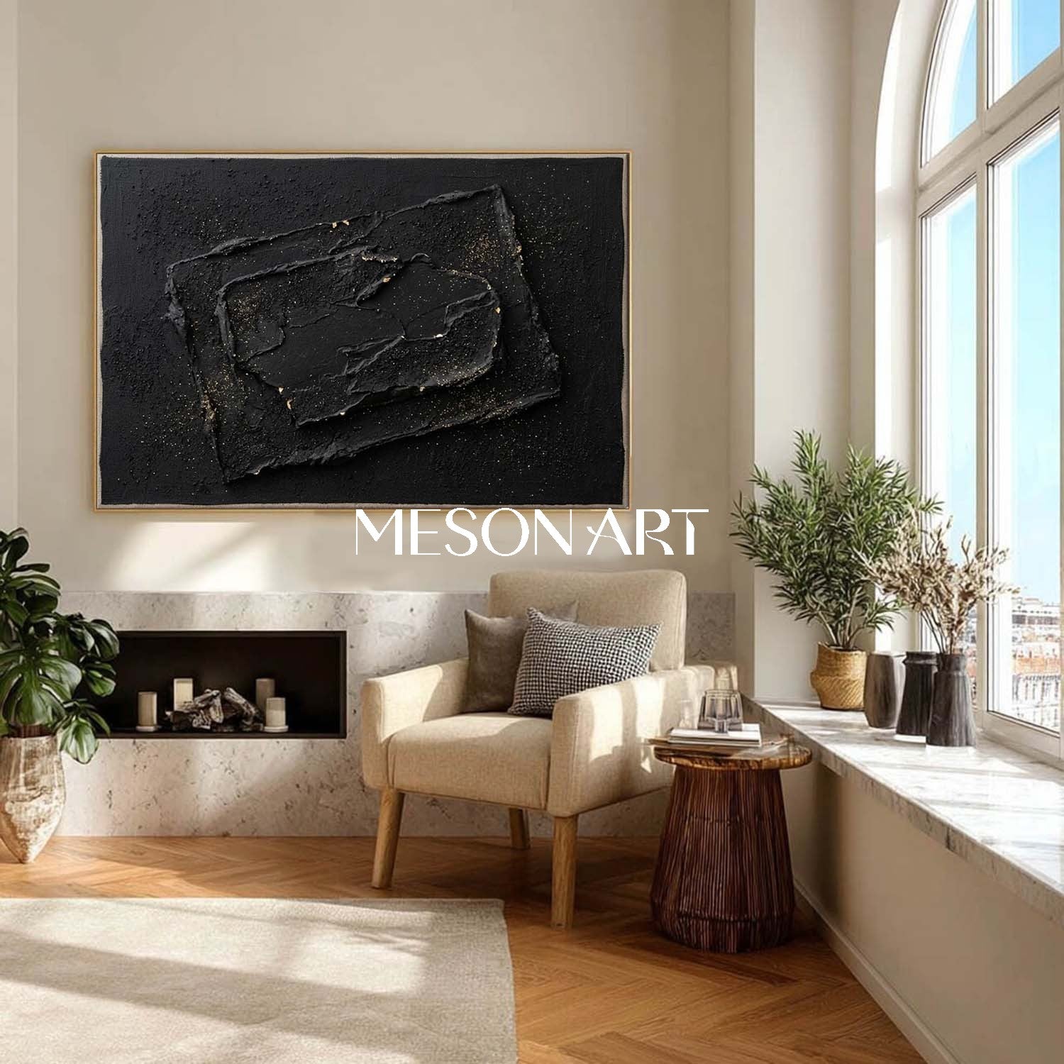 Wabi-Sabi Wall Decor, Dark Minimalist Aesthetic, Luxury Office Art Piece, Modern Living Room Centerpiece.
