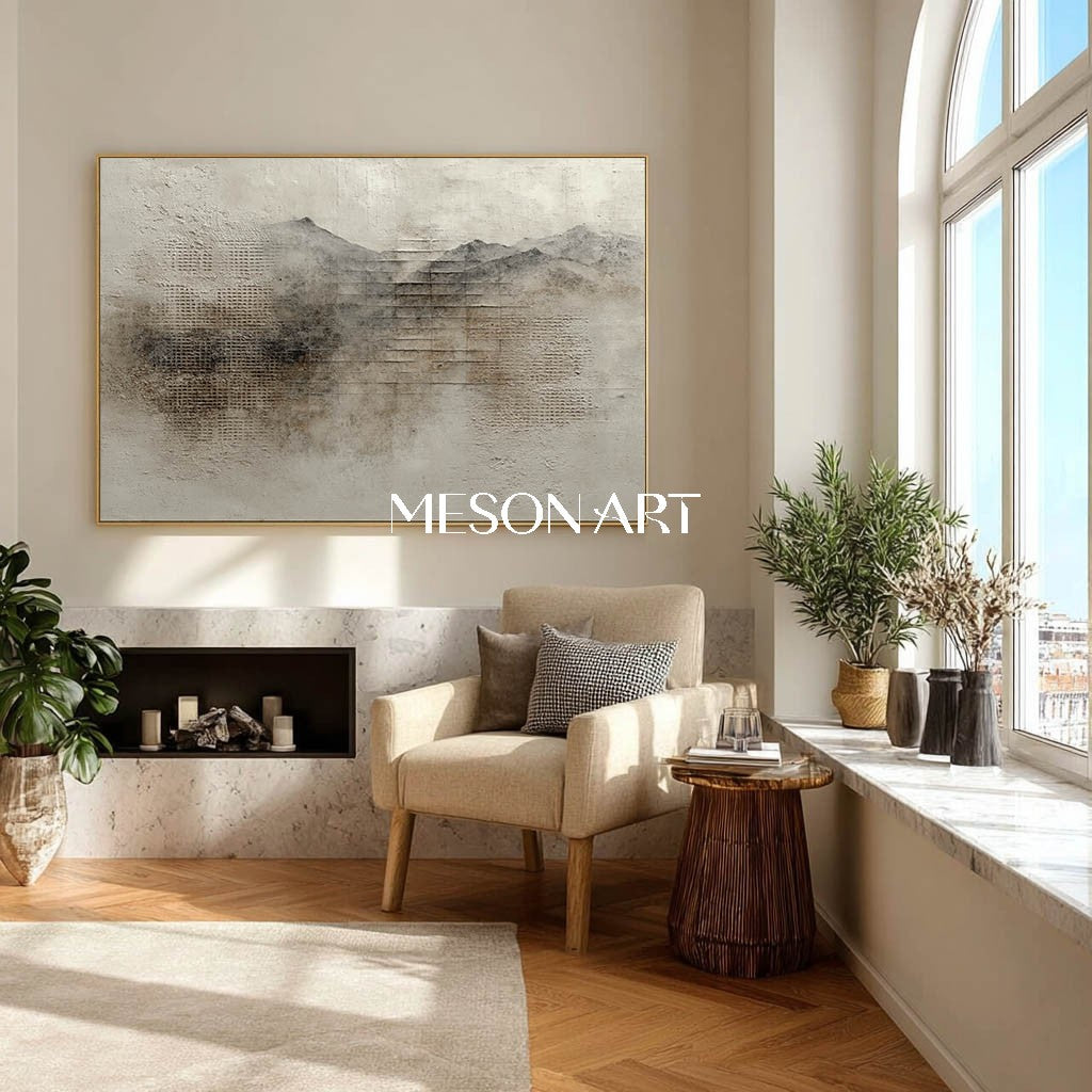 Light Grey Landscape Painting Earthy Abstract Texture Canvas Art for Sale Wabi Sabi Art