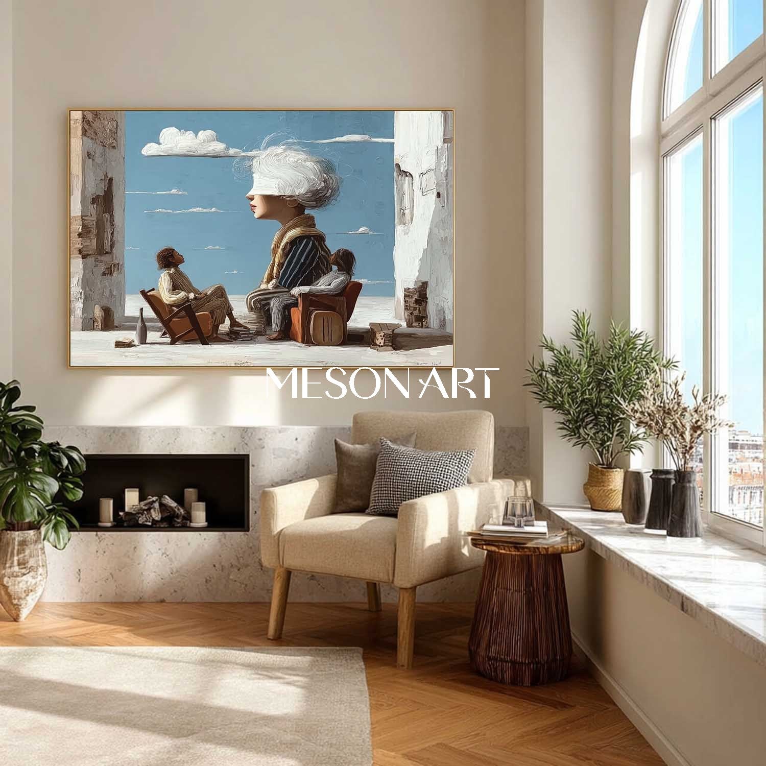 Abstract Sky Person Painting Conceptual Sofa Surreal Scene Symbolic Surreal Canvas for Modern Homes