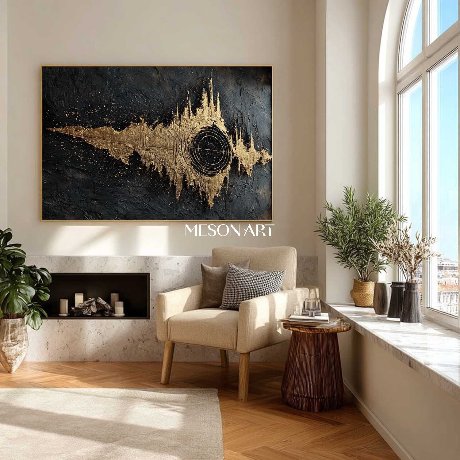 Black and gold abstract texture art canvas Black gold wall art decor Black night sky abstract art
