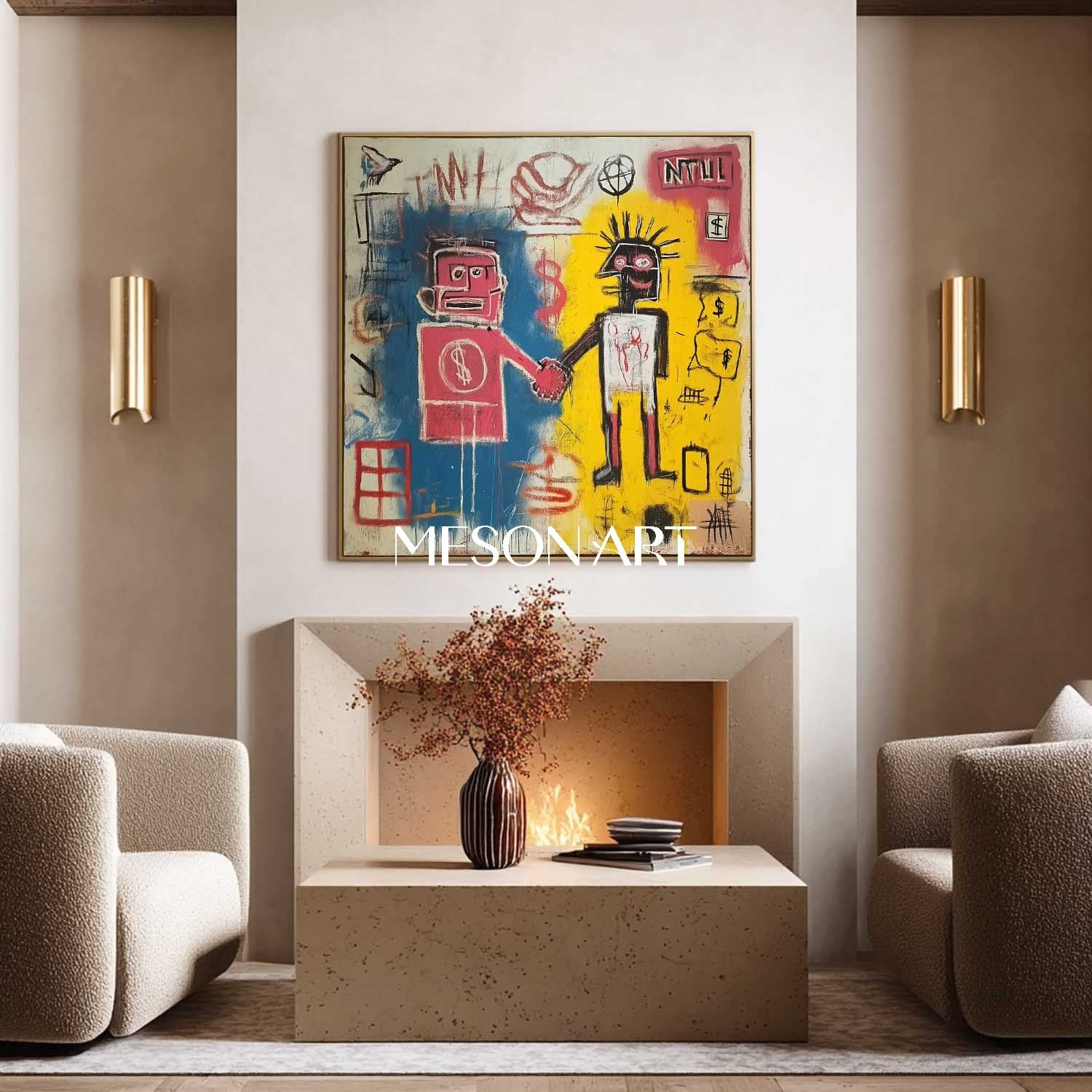 Large Urban Pop Canvas Yellow Handmade Statement Wall Art On Sale
