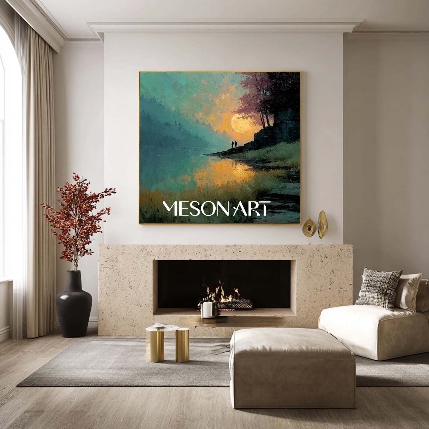 Large Nature Wall Decor Landscape Green Wall Art Hand-Painted Canvas