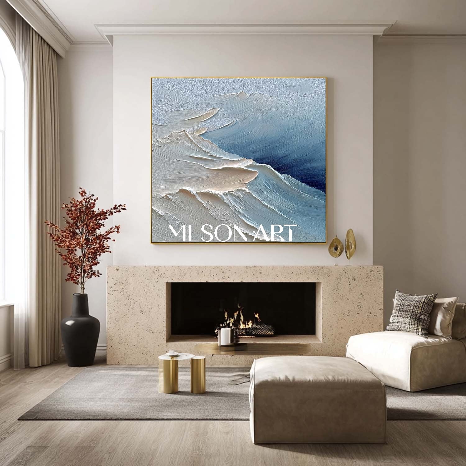 3D Large Fireplace Abstract Snow Mountain Canvas Wall Art for Sale