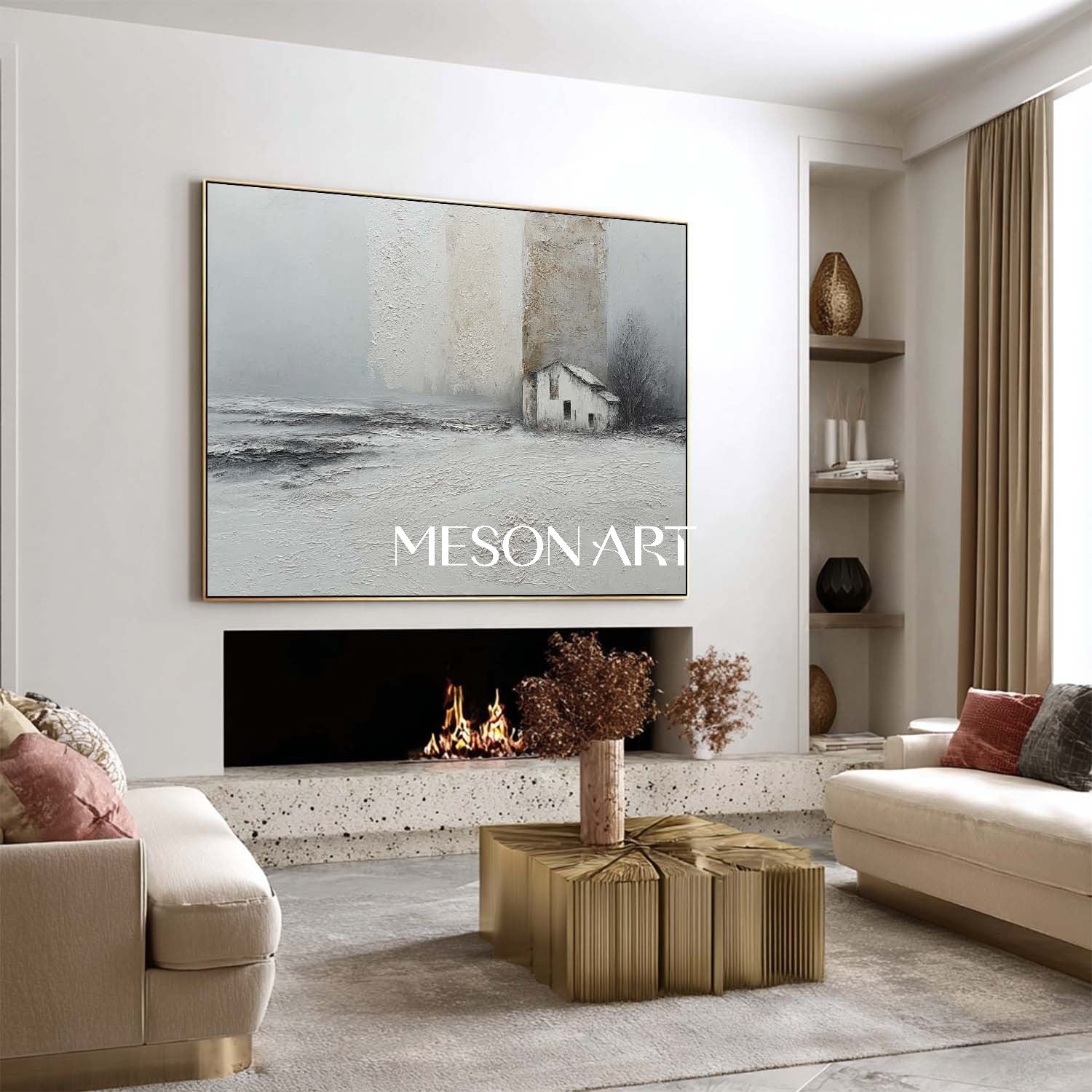 Gray Landscape Abstract Art Gray Minimalist Wall Art Living Room Decor