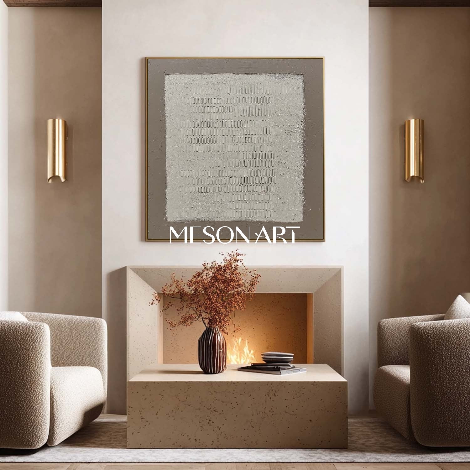 Original Large Wabi-Sabi Plaster Art Gray Handmade Painting Living Room