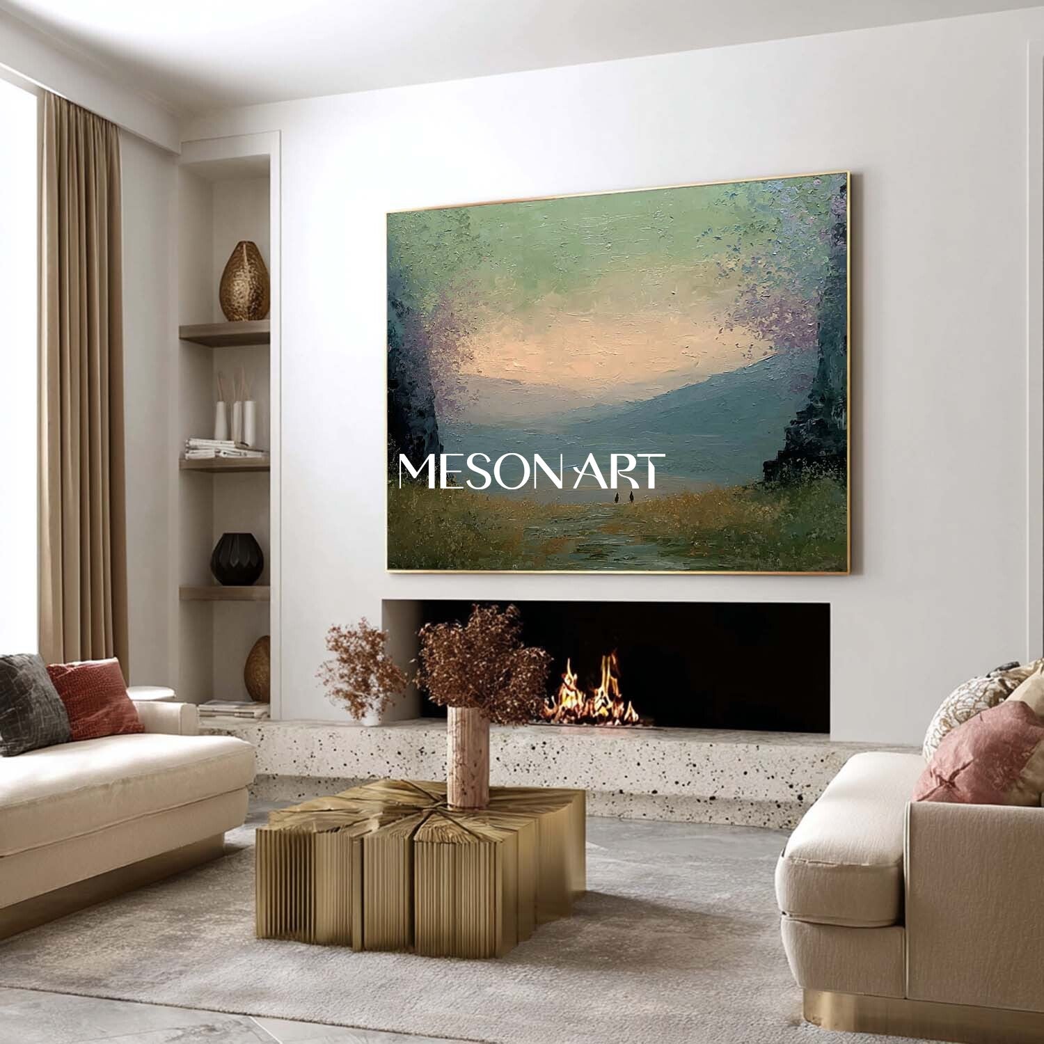 Large Nature Wall Decor – Textured Impasto Landscape Sunset Wall Art