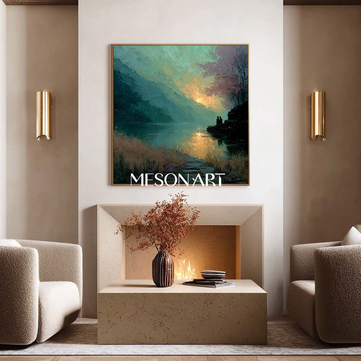 Landscape Wall Art Romantic Sunset Lake Canvas Nature Wall Decor