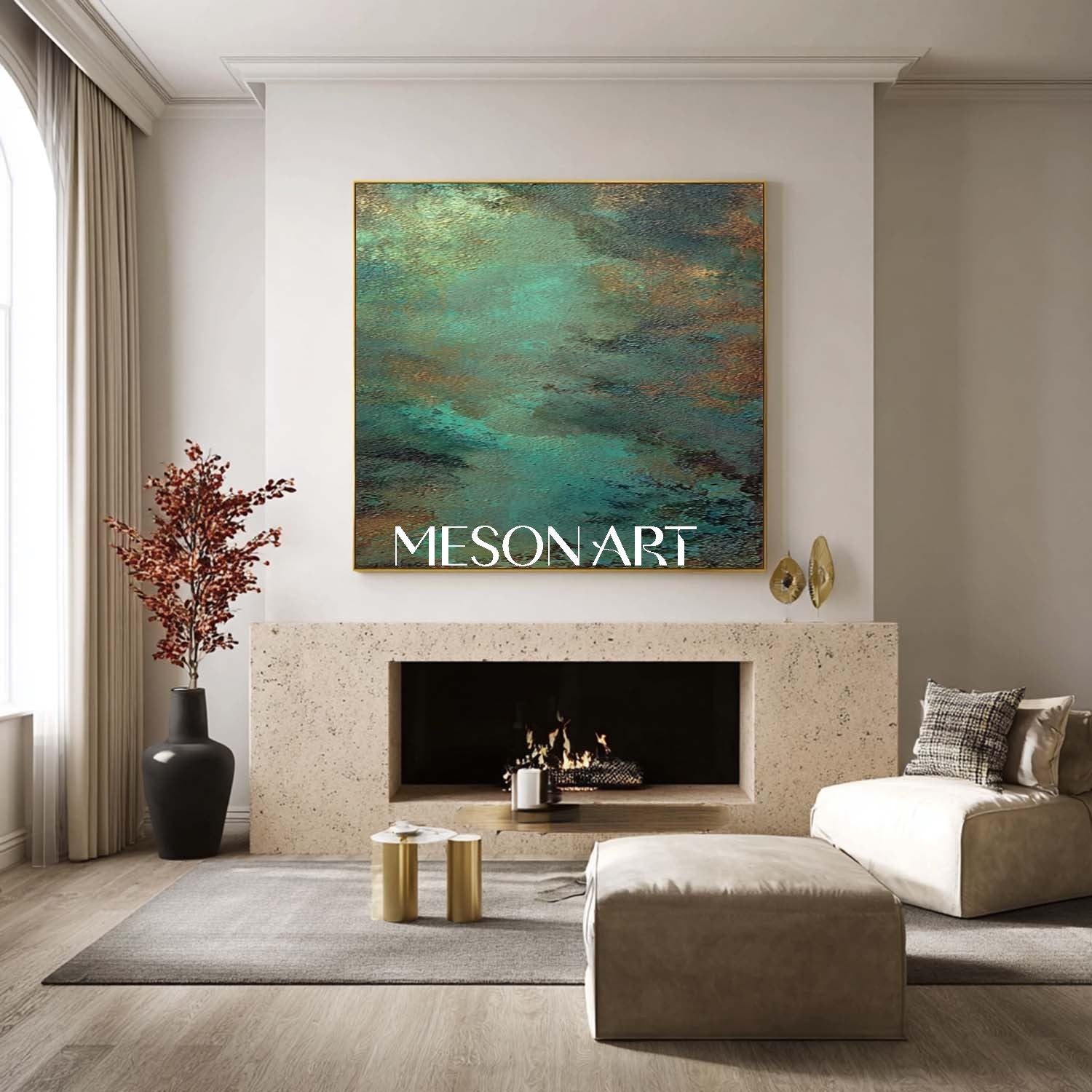 Abstract Green and Bronze Texture Painting Entrance Wall Decor
